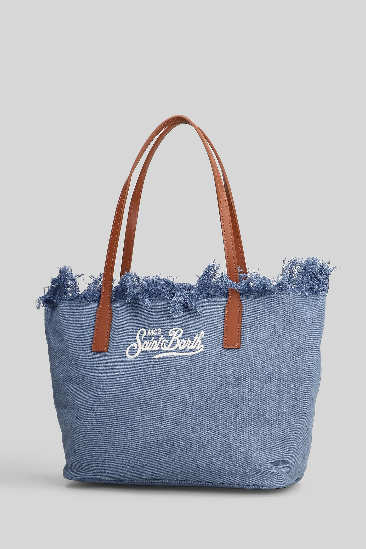 City Bag Mid Fringe Tote in blue denim - Image 2
