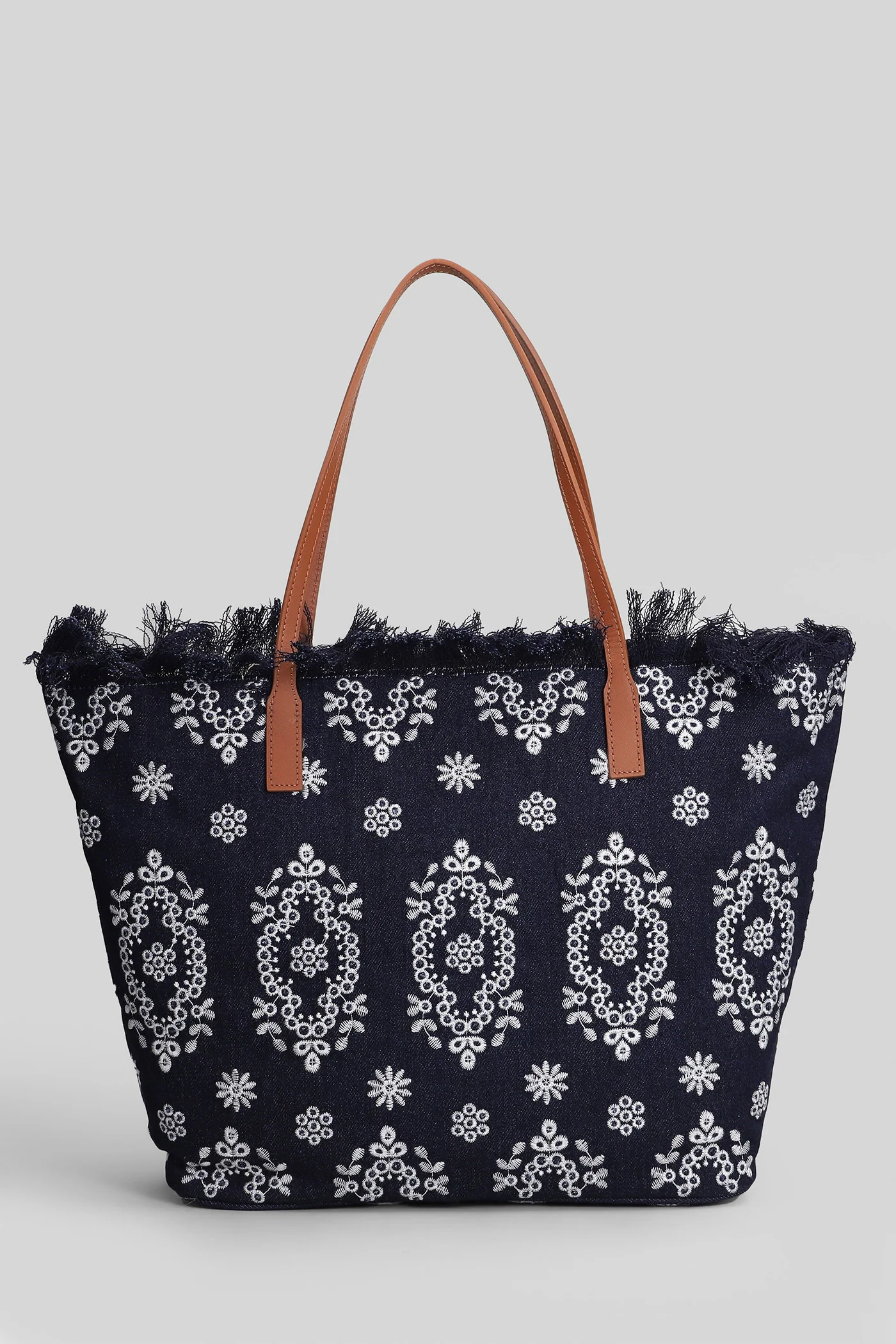 City Bag Mid Fringe Tote in blue denim - Image 3