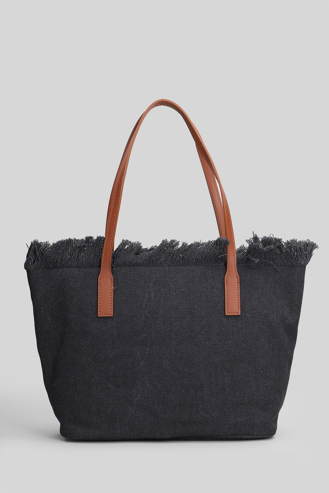 City Bag Mid Fringe Tote in grey canvas - Image 3