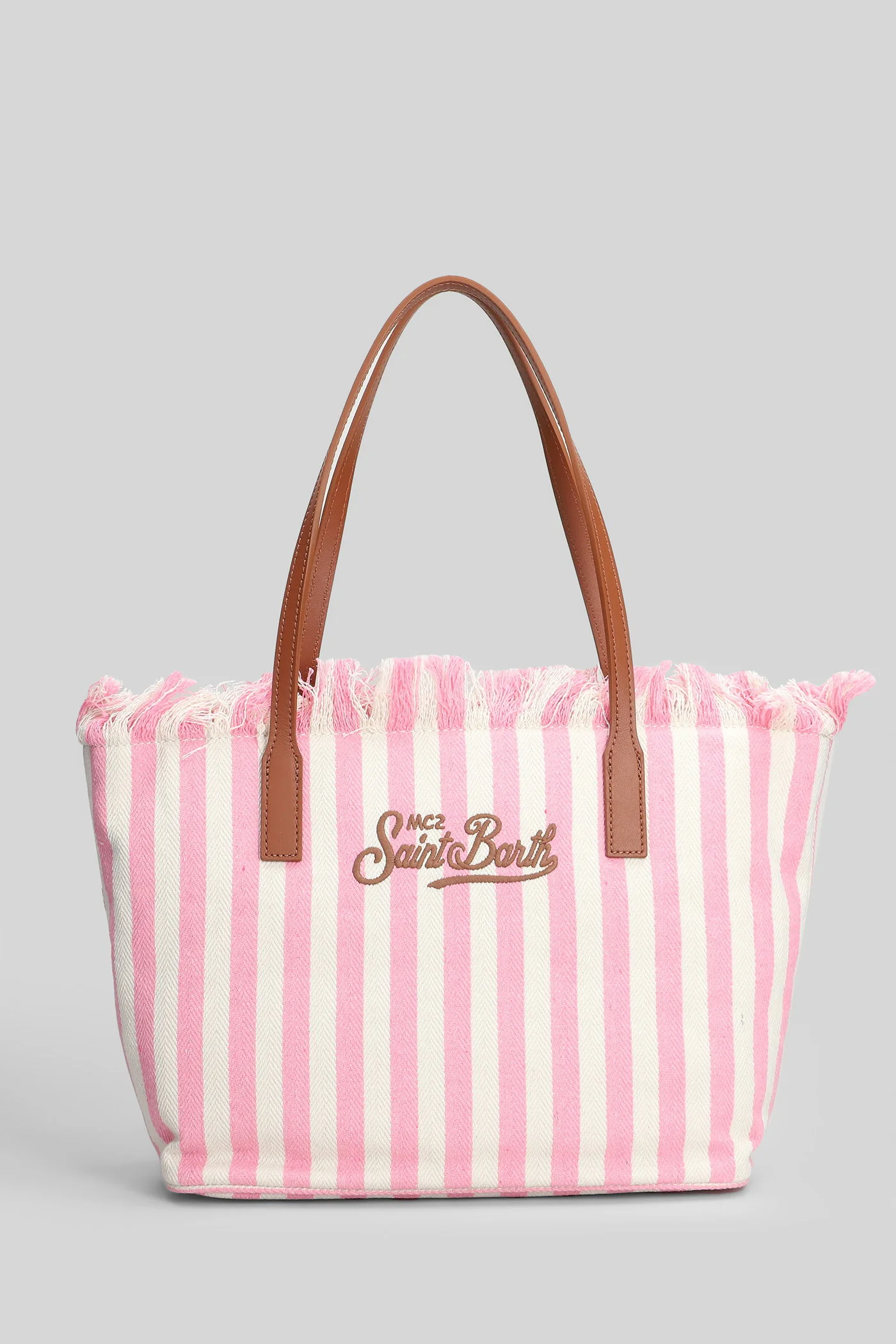 City Bag Mid Fringe Tote in white canvas