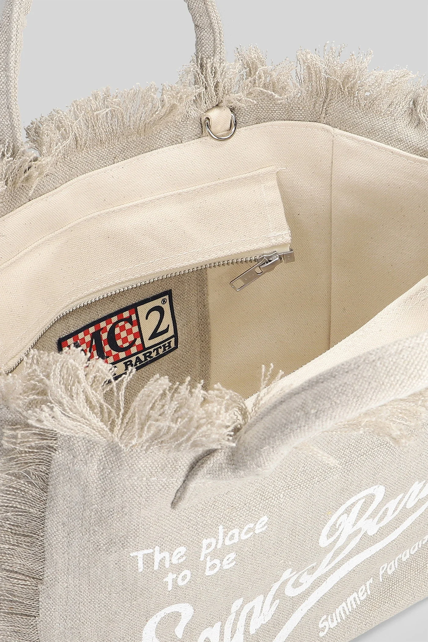 Colette Linen Hand bag in beige canvas - Image 4