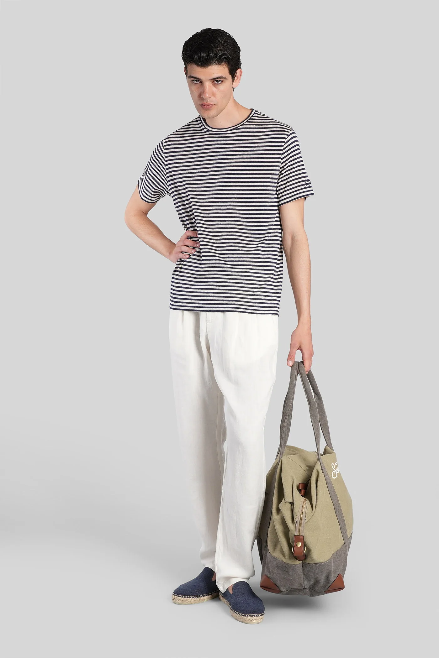 Dover stripes T-Shirt in white linen - Image 2