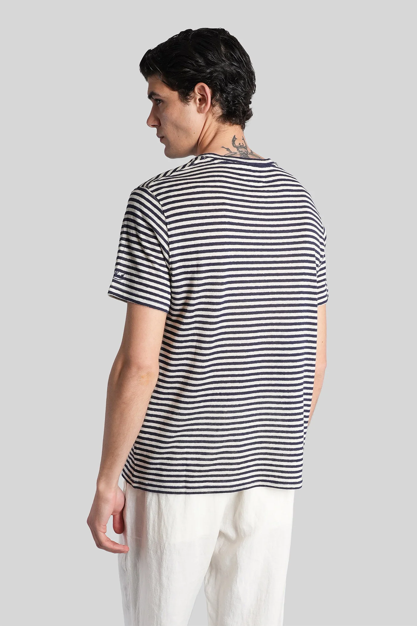 Dover stripes T-Shirt in white linen - Image 3