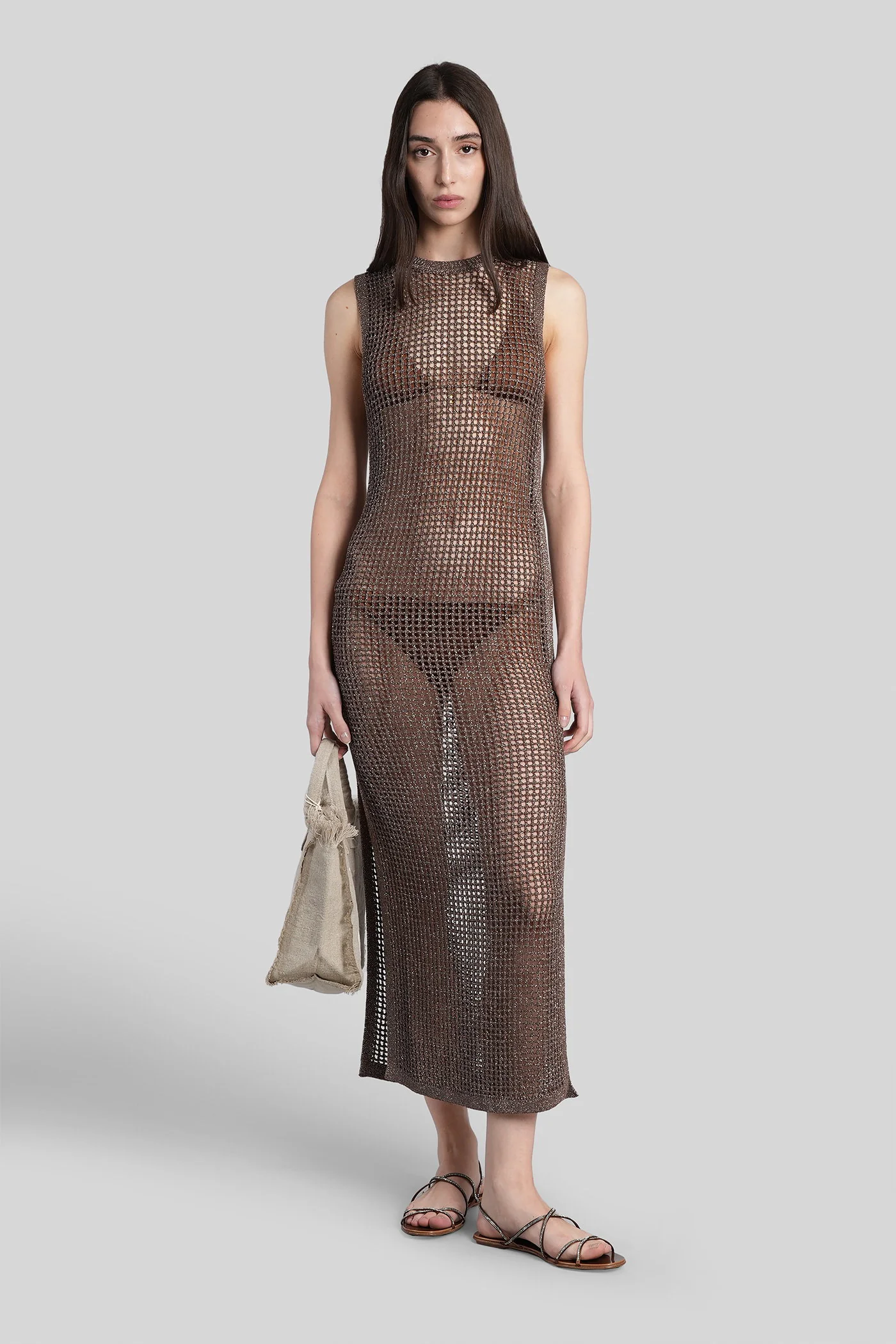 Eileen Long dress in brown viscose - Image 2