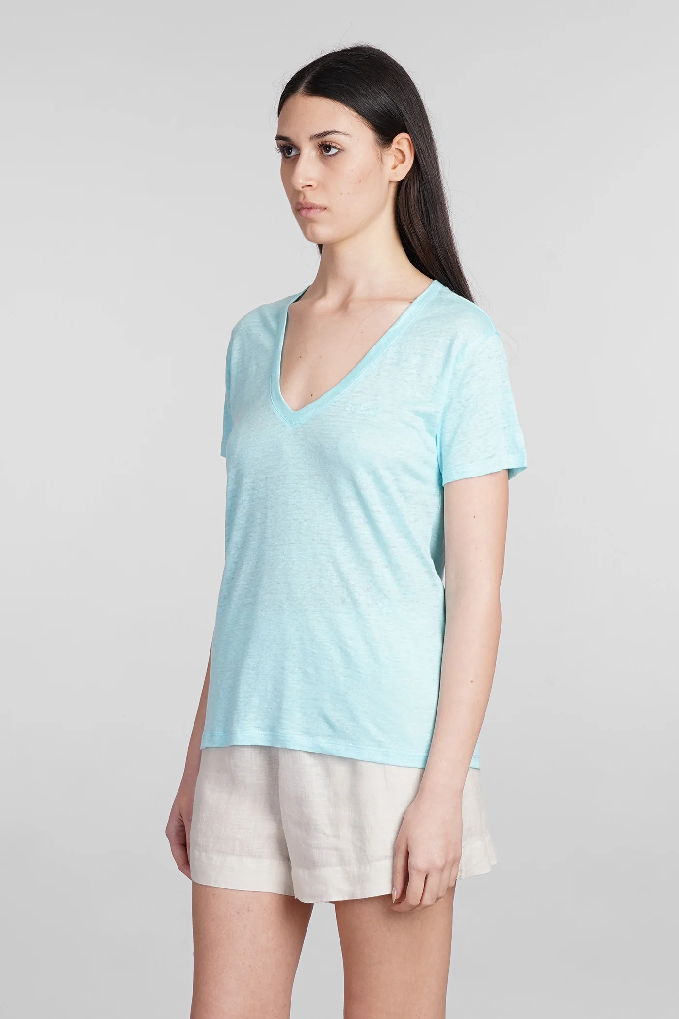 Eloise T-Shirt in cyan linen - Image 4