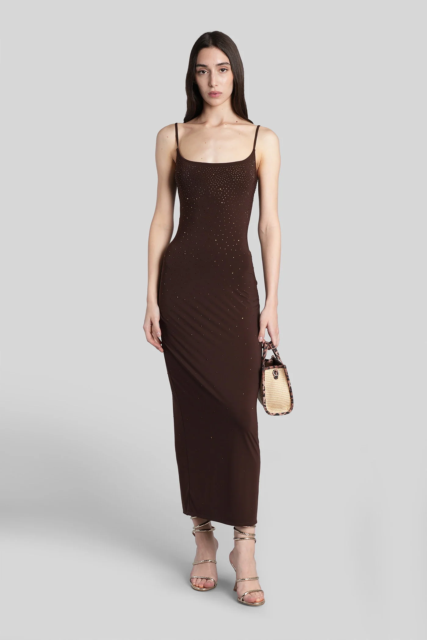 Evy Long dress in brown nylon - Image 2