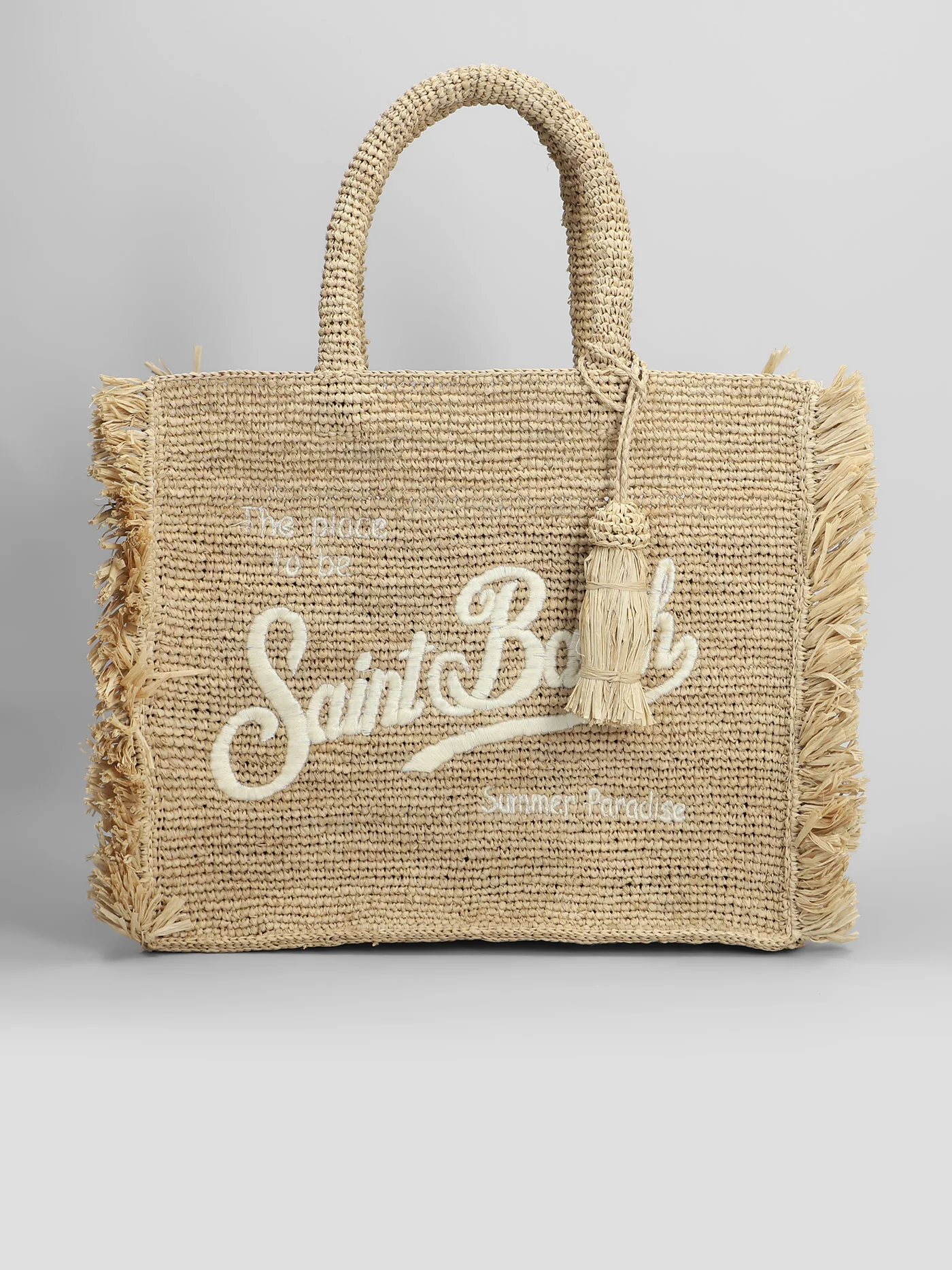 Colette raffia fring Tote in beige raffia