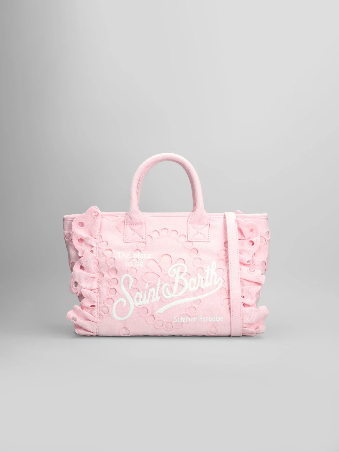 Vanity mini volant Tote in rose-pink cotton