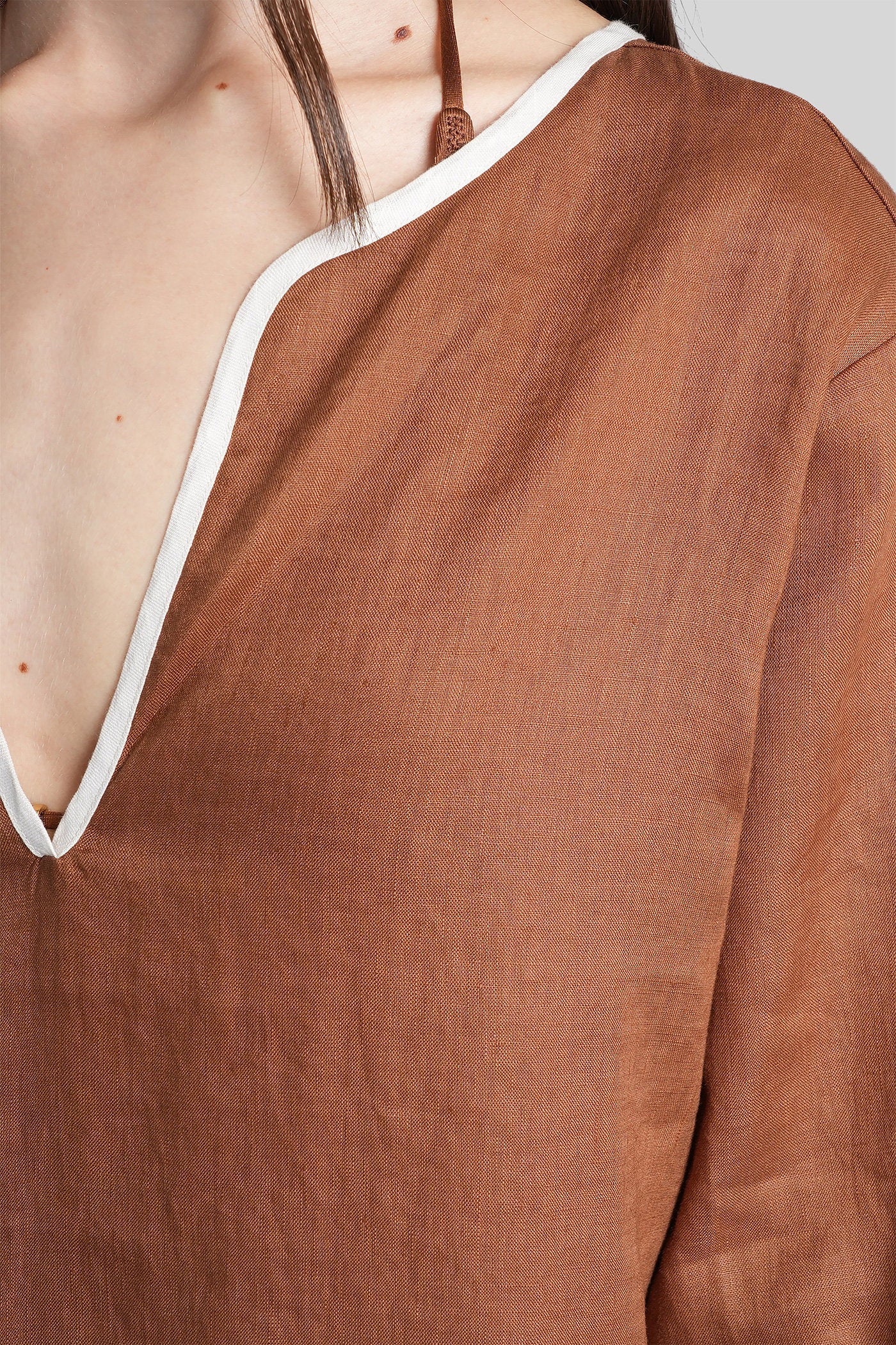 Macha String Long dress in brown cotton and linen - Image 5