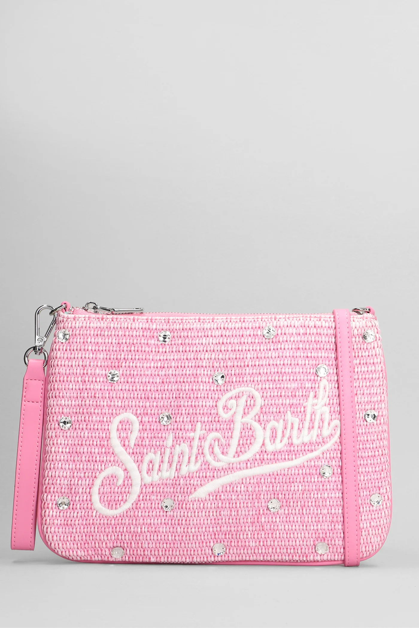 Parisienne straw Clutch in rose-pink raffia