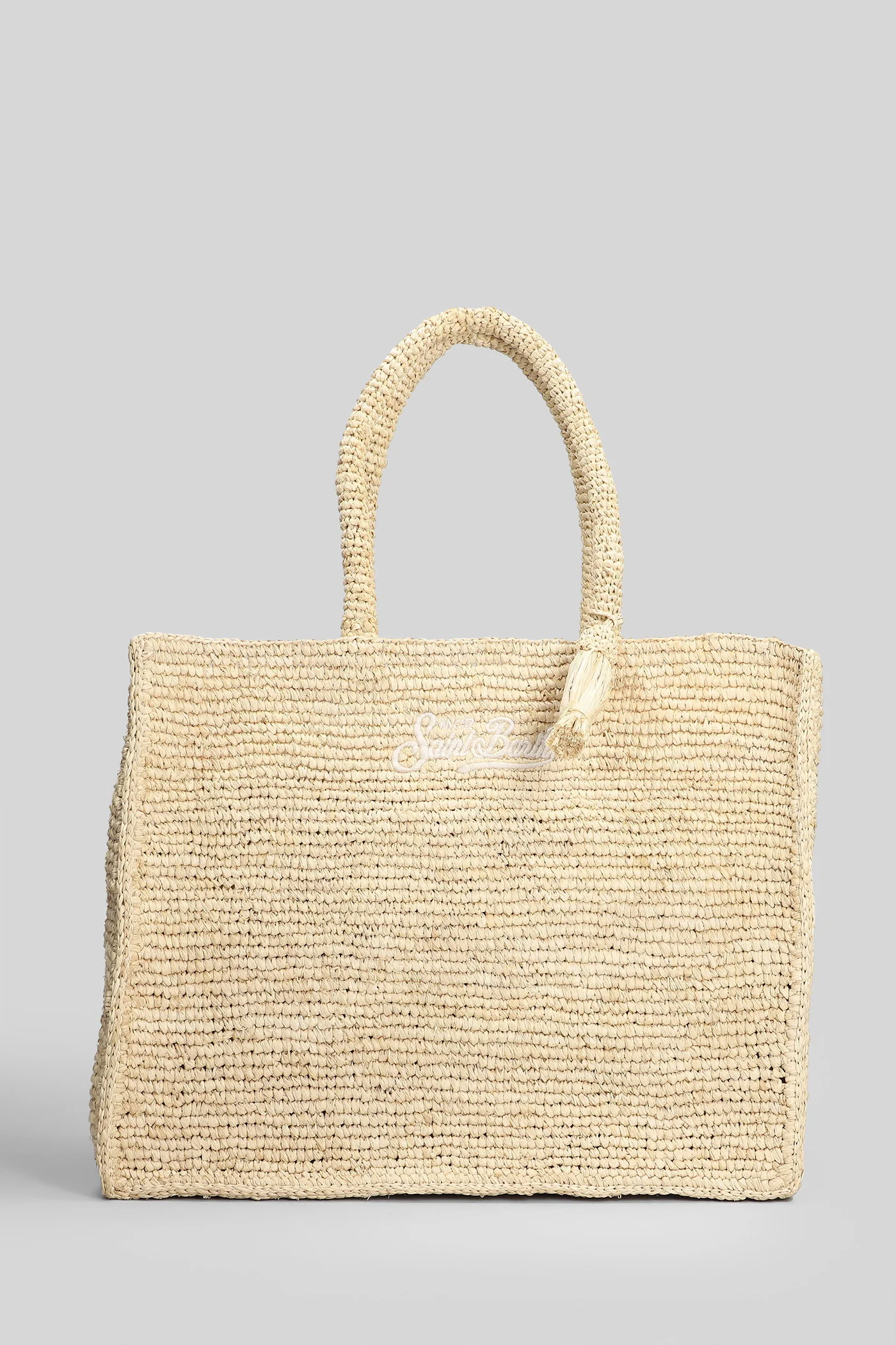 Vanity Raffia Tote in beige raffia