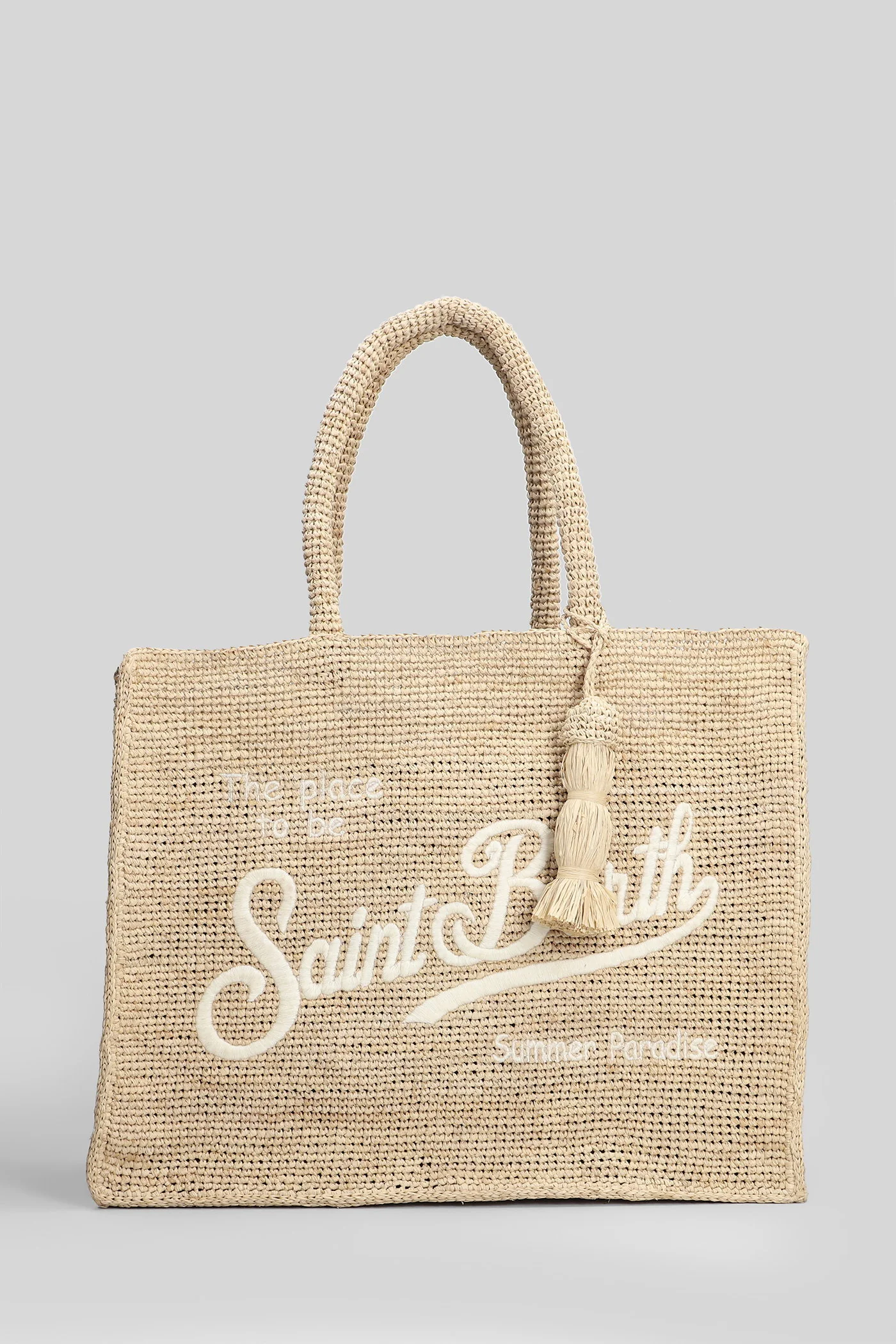 Vanity Raffia Tote in beige raffia