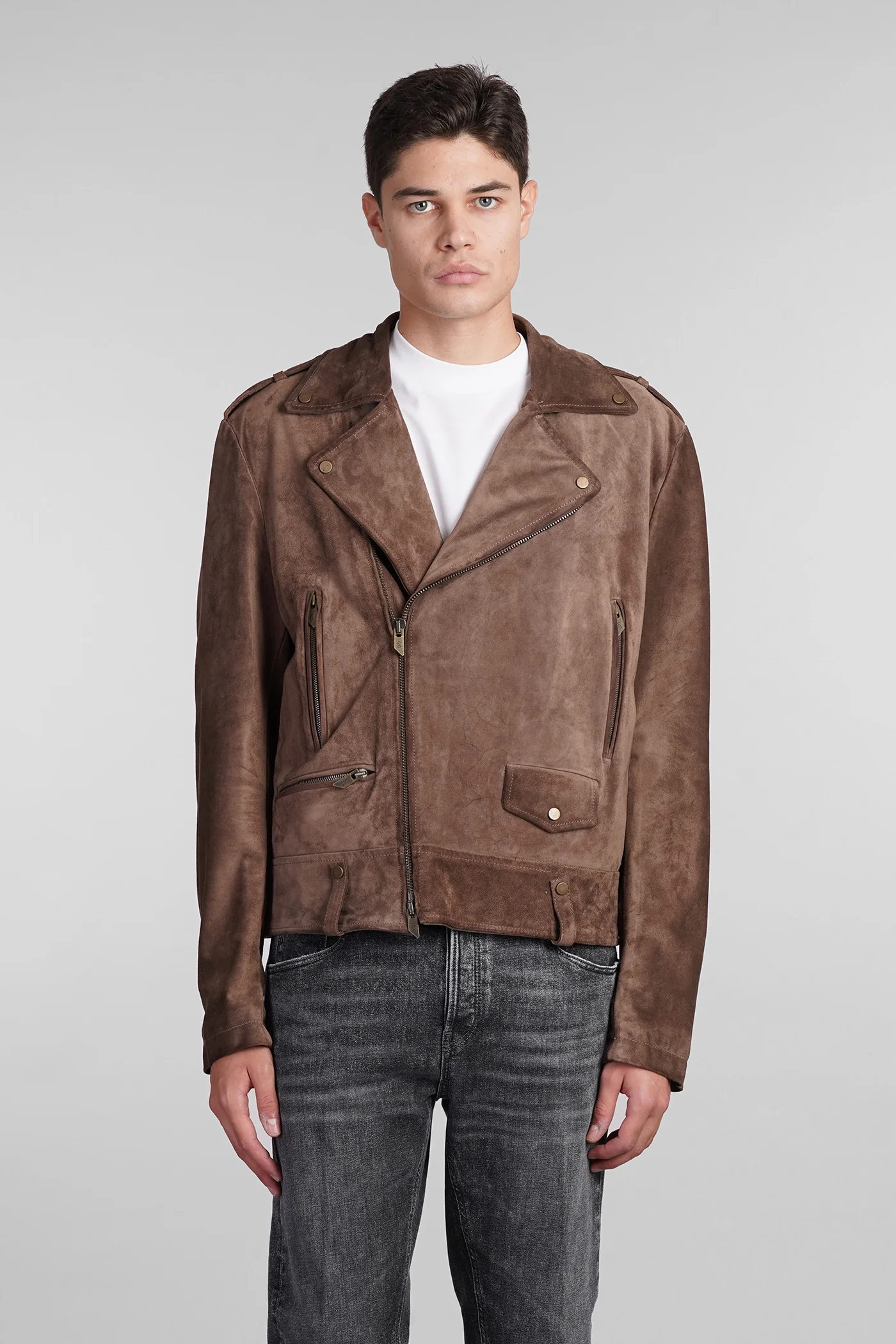 Biker jacket in brown leather