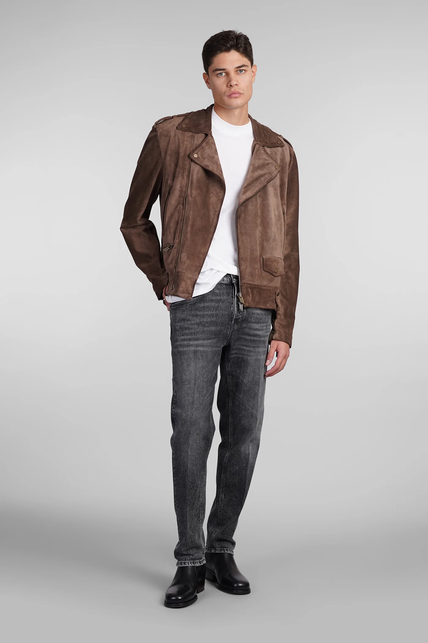 Biker jacket in brown leather - Image 2