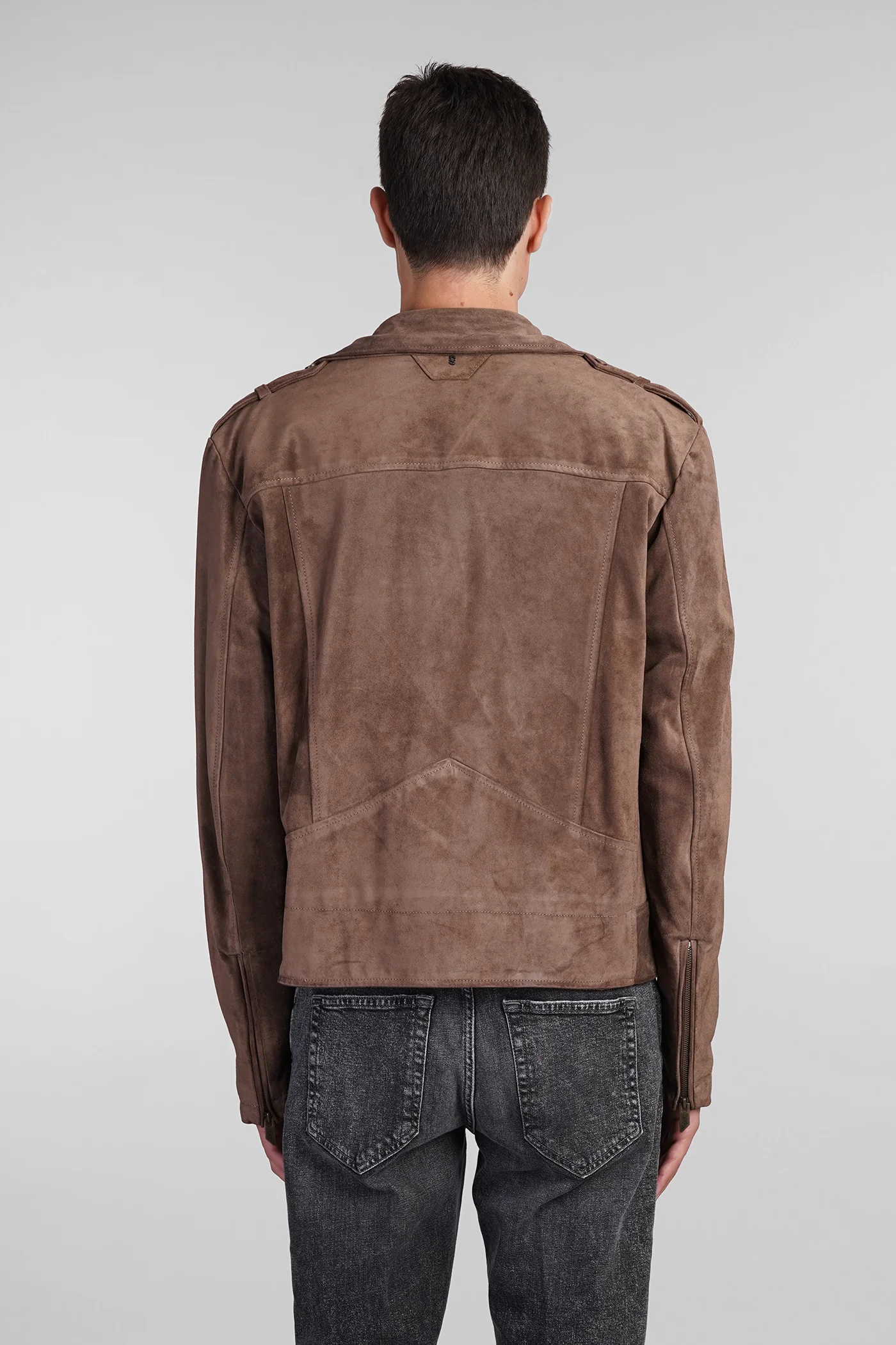 Biker jacket in brown leather - Image 3