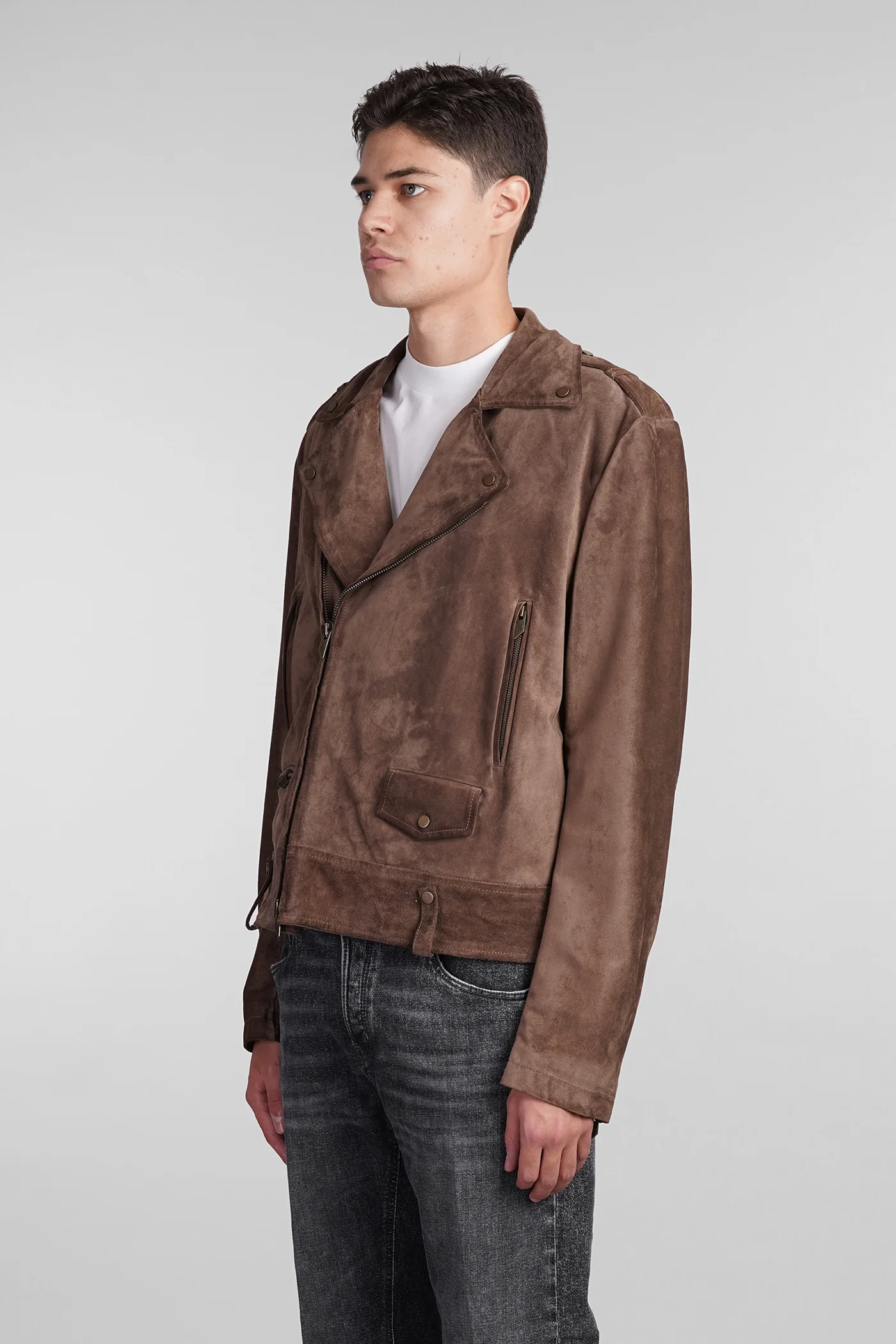 Biker jacket in brown leather - Image 4