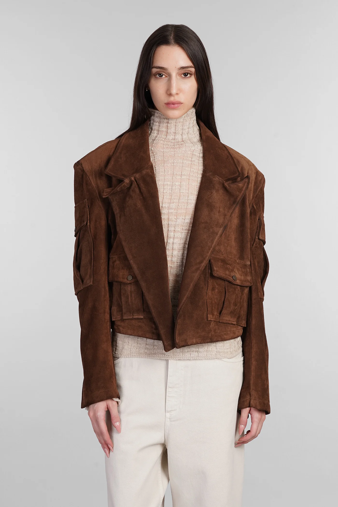 Biker jacket in brown leather