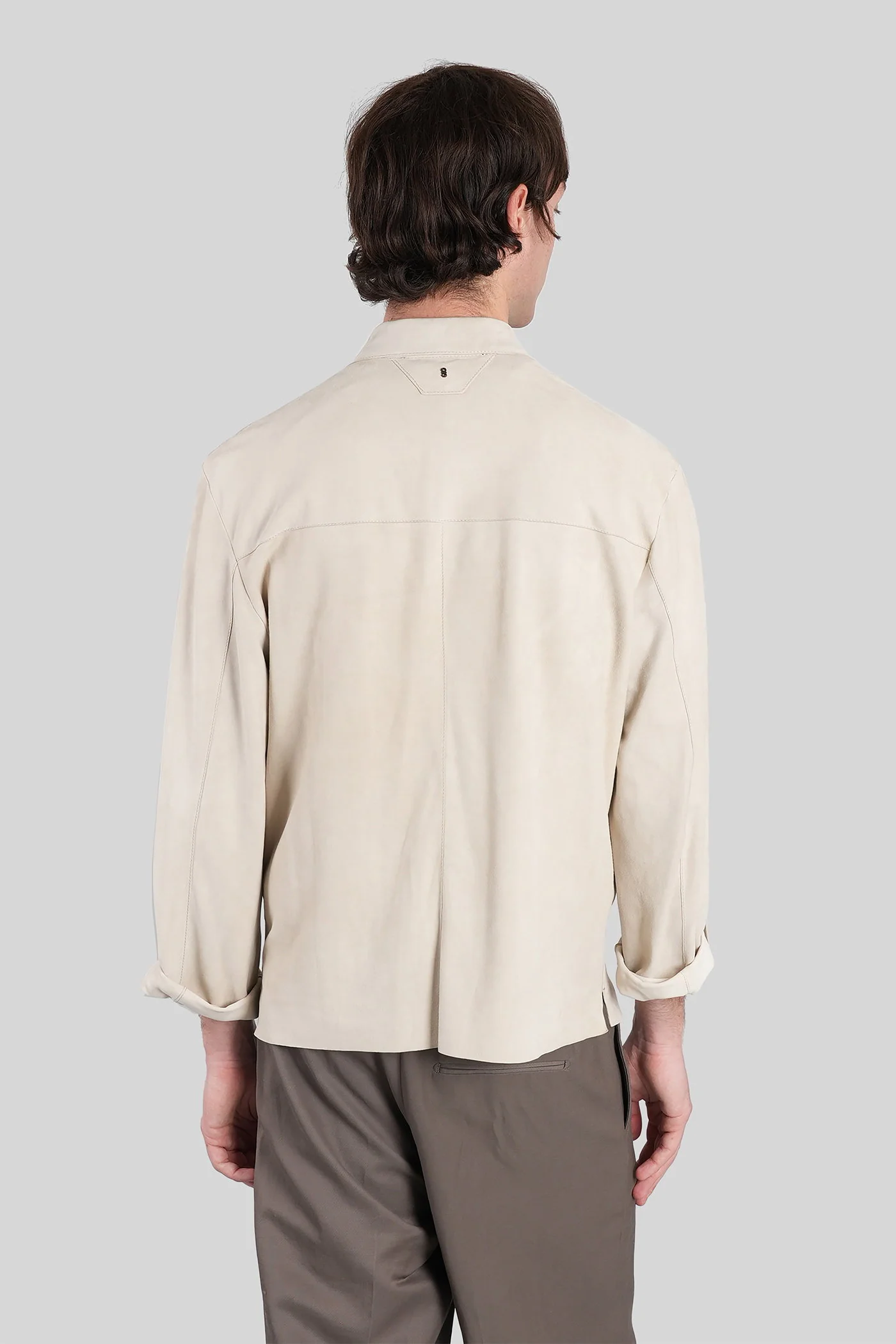 Leather jacket in beige leather - Image 3