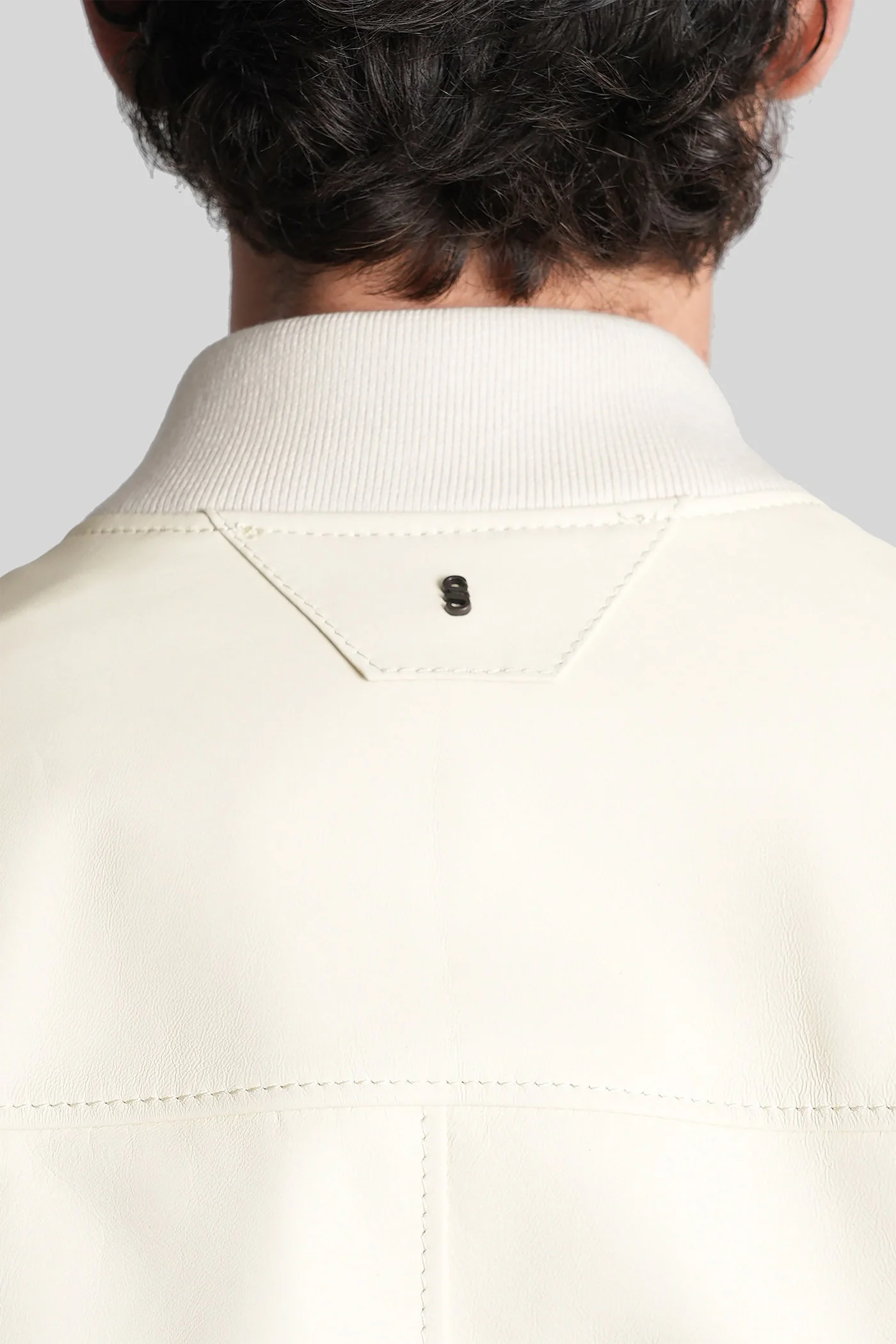 Leather jacket in beige leather - Image 5