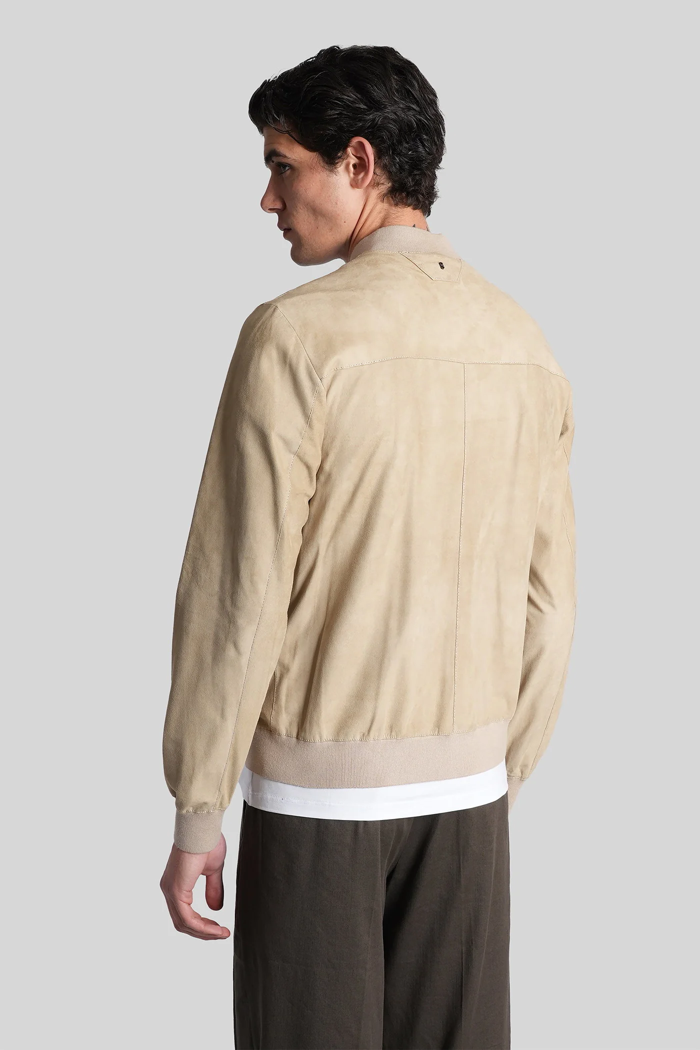 Leather jacket in beige leather - Image 3