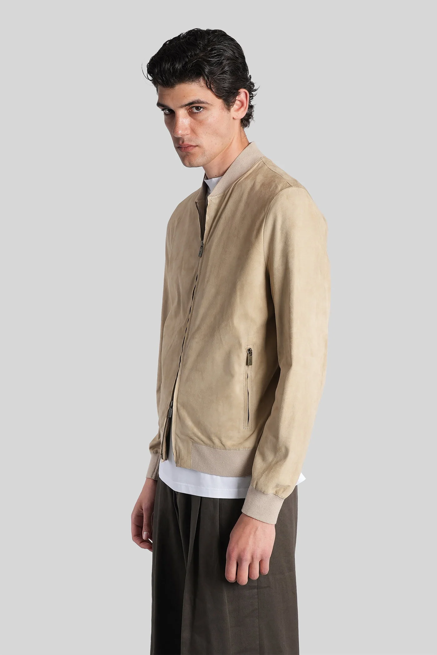 Leather jacket in beige leather - Image 4