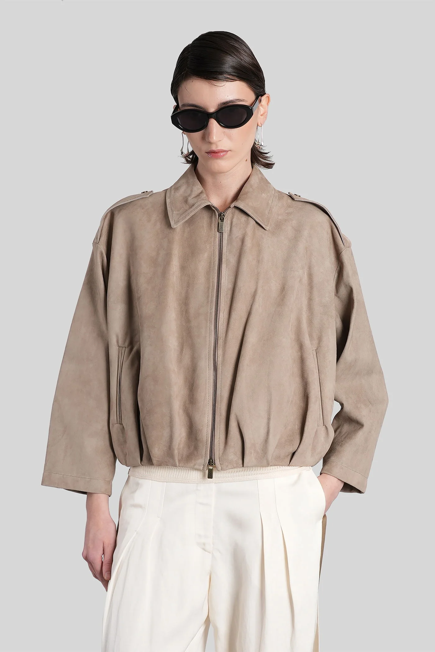 Leather jacket in taupe leather