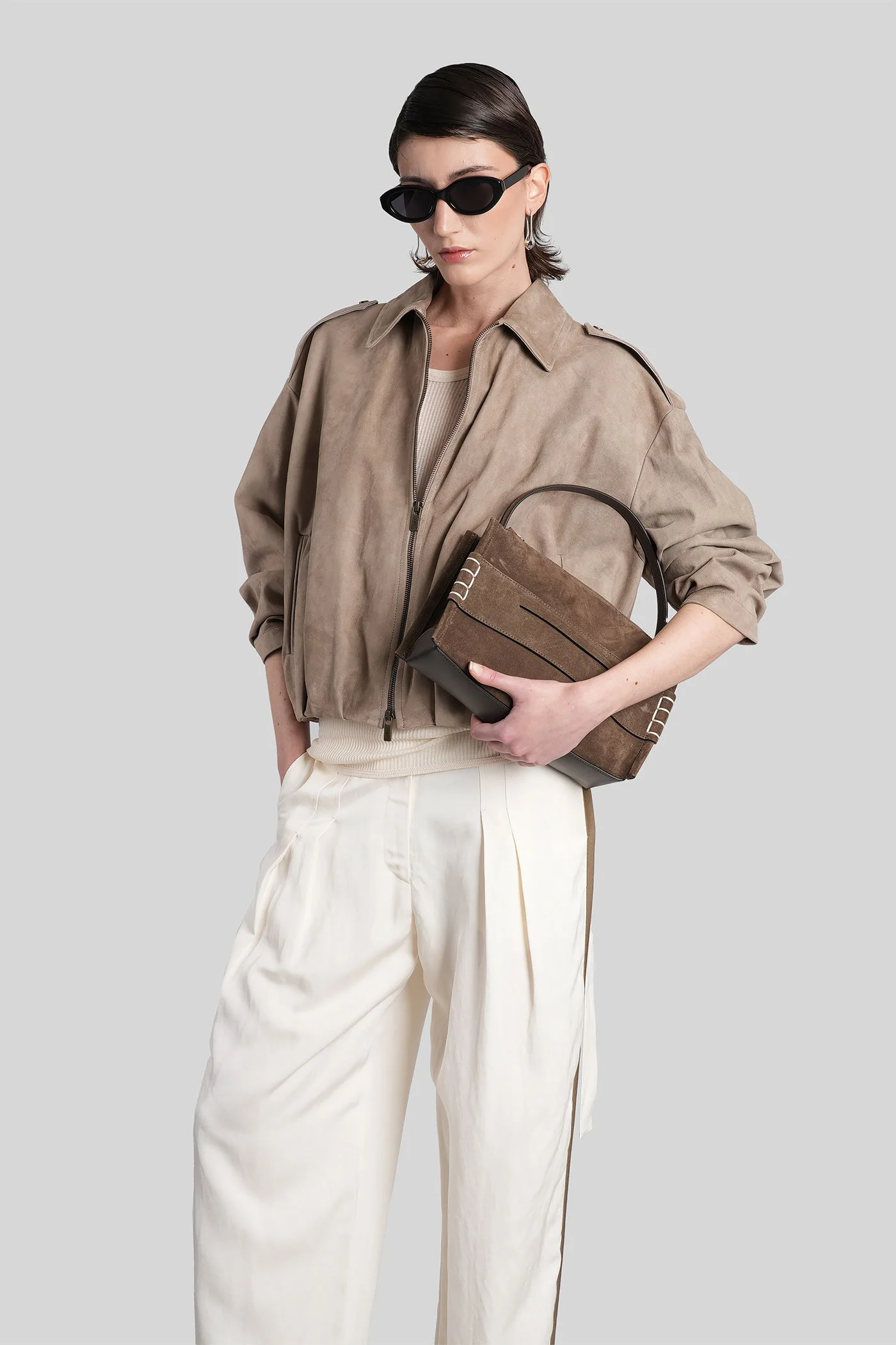 Leather jacket in taupe leather - Image 2