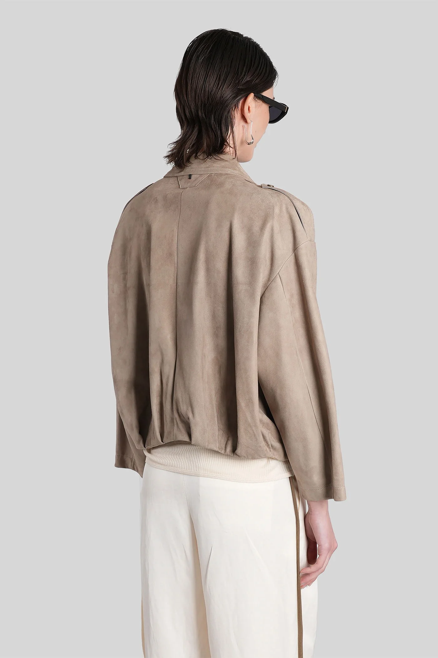 Leather jacket in taupe leather - Image 3