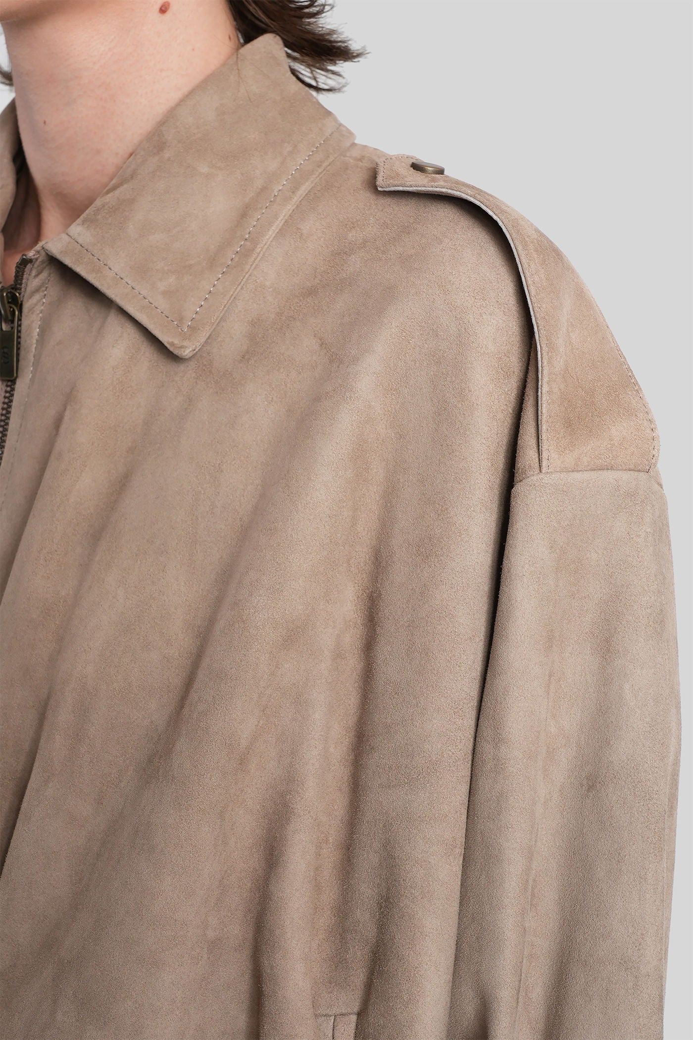 Leather jacket in taupe leather - Image 5