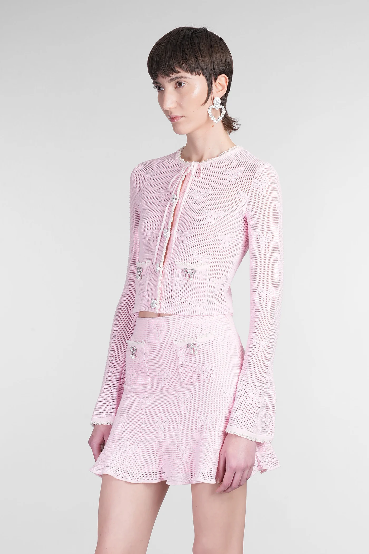 Cardigan in rose-pink cotton - Image 4