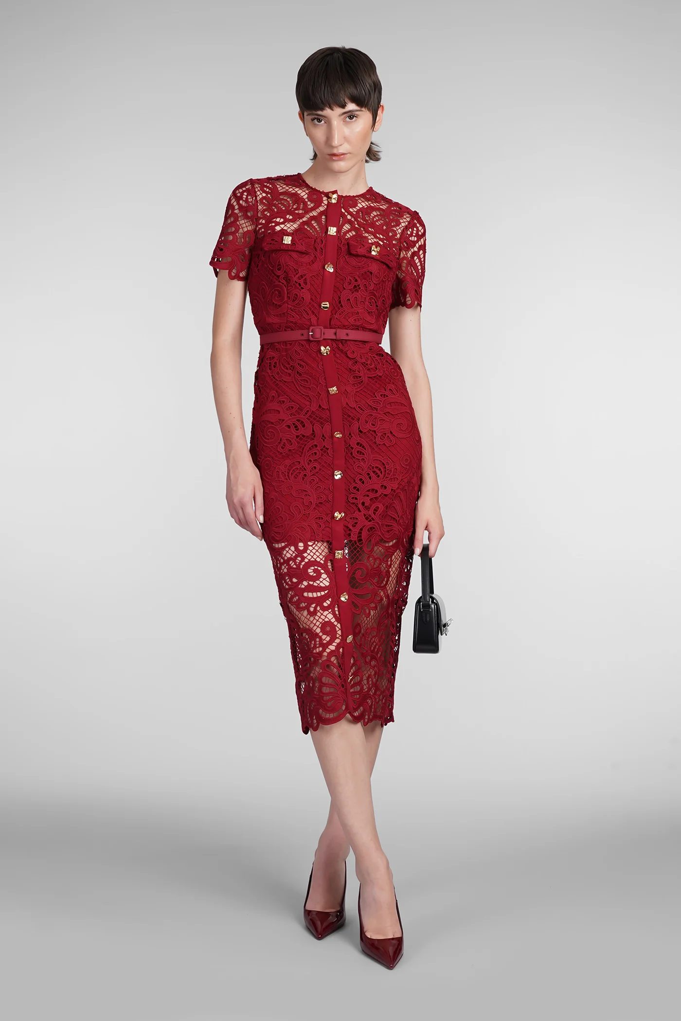 Dress woman in red polyester - Image 2