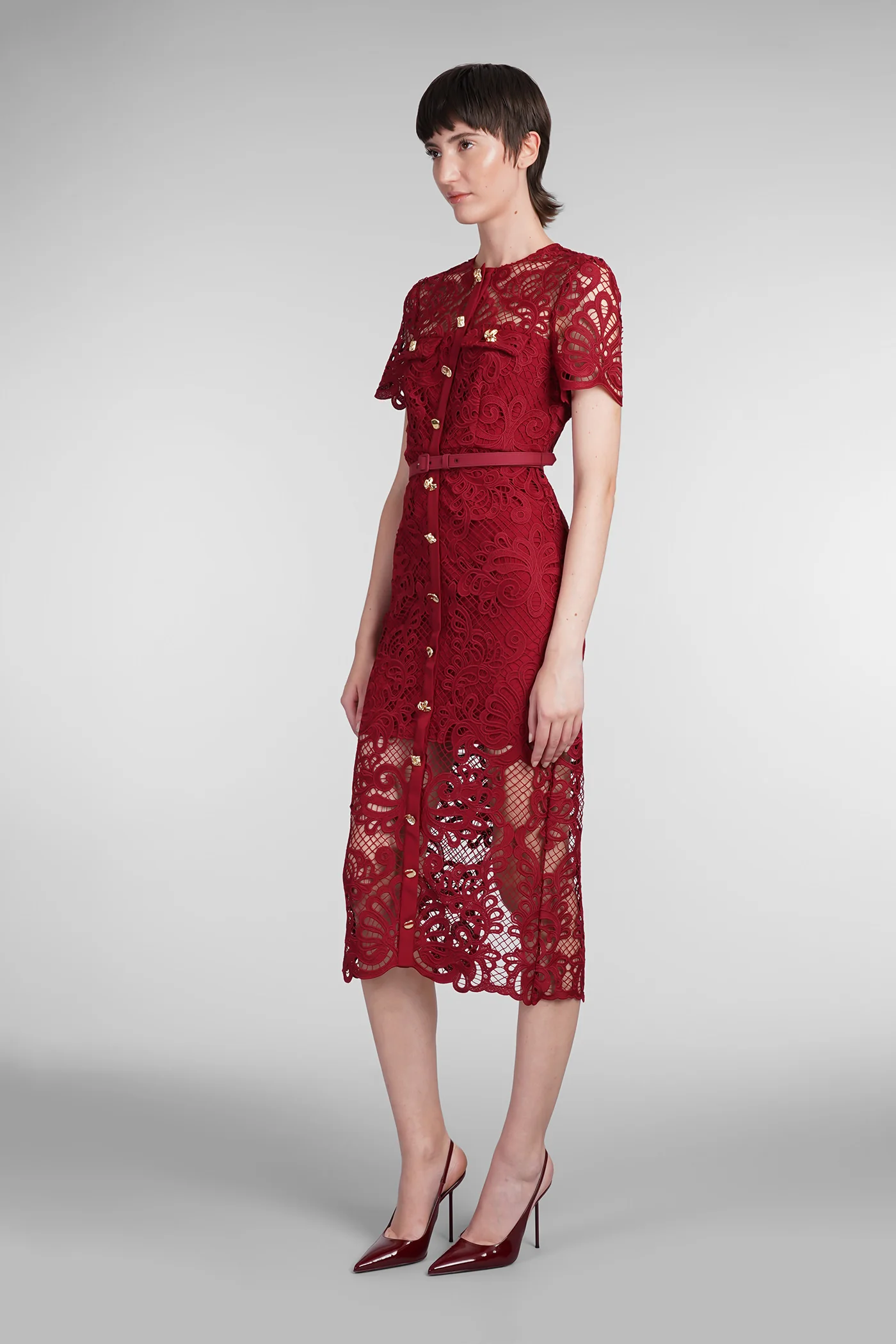 Dress woman in red polyester - Image 4