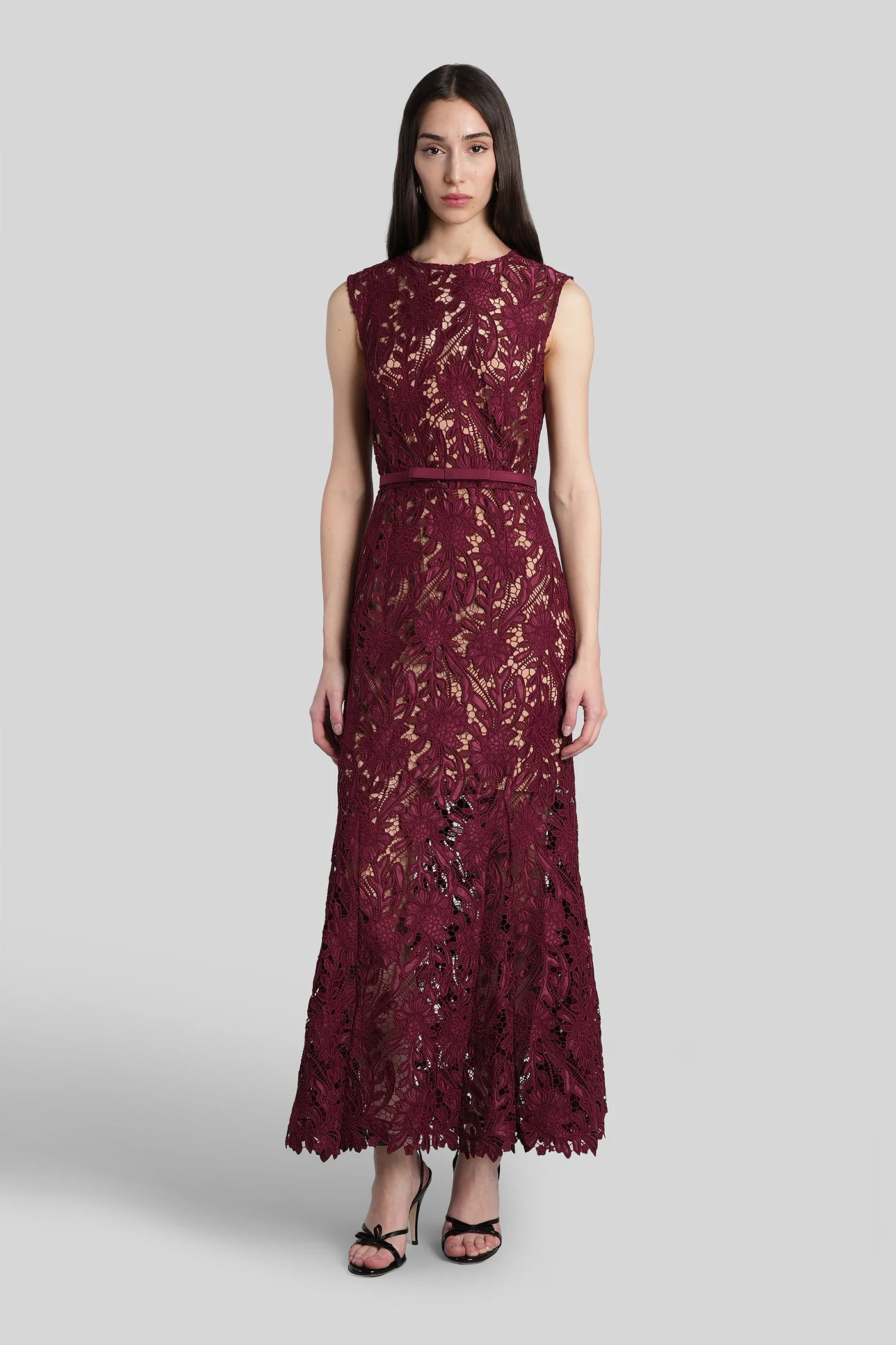 Long dress in bordeaux polyester
