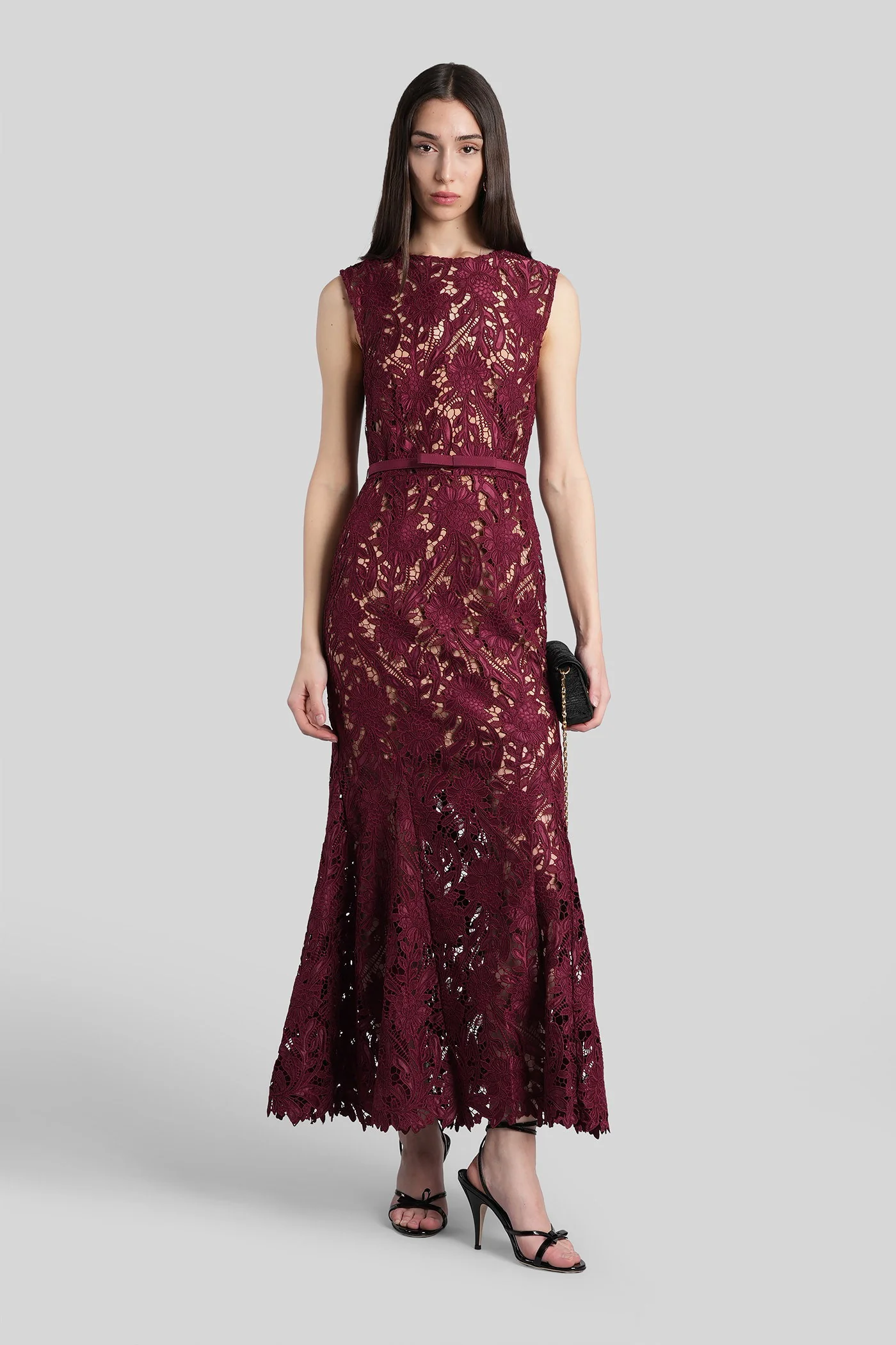 Long dress in bordeaux polyester - Image 2