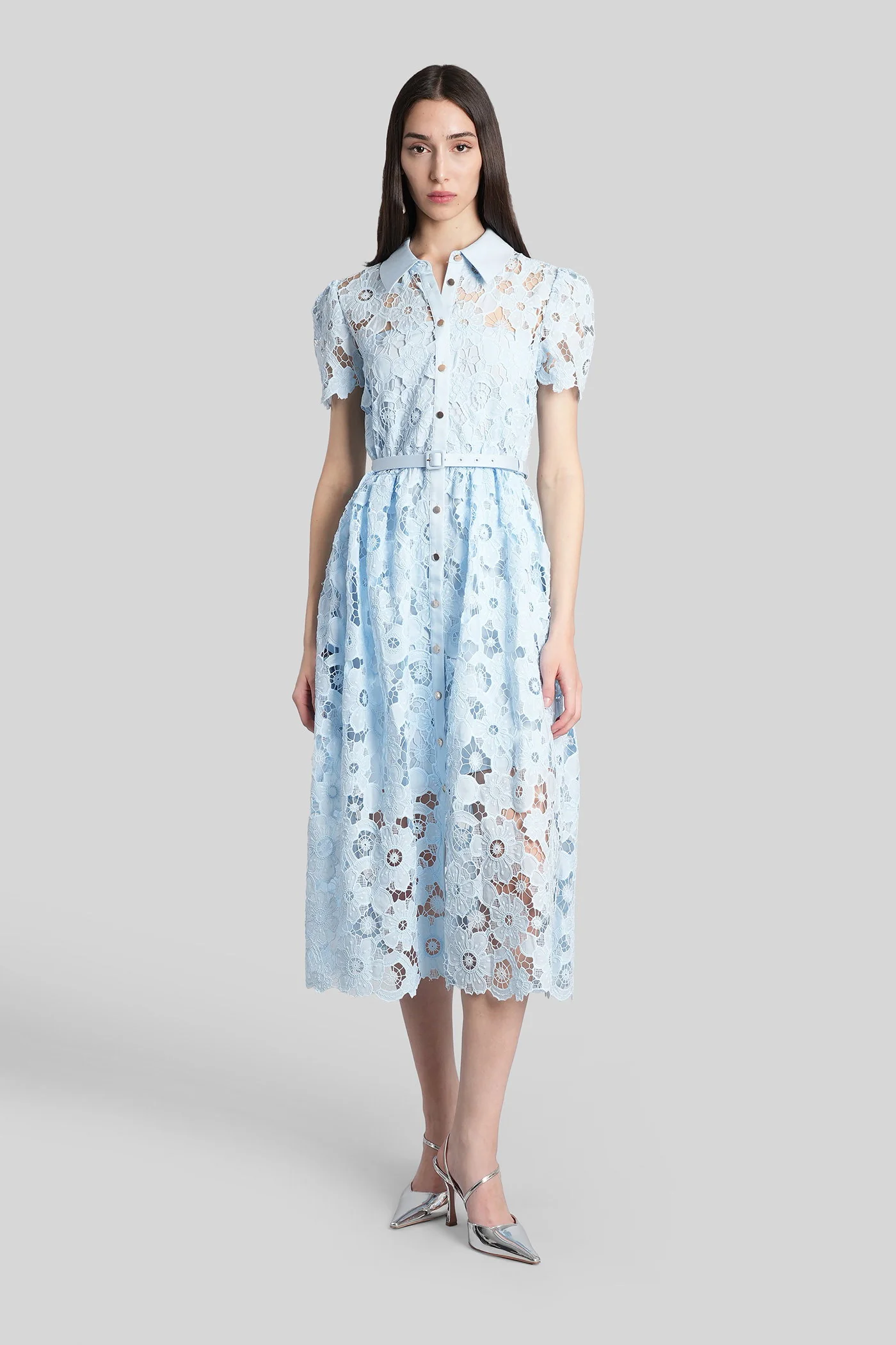 Long dress in cyan polyester