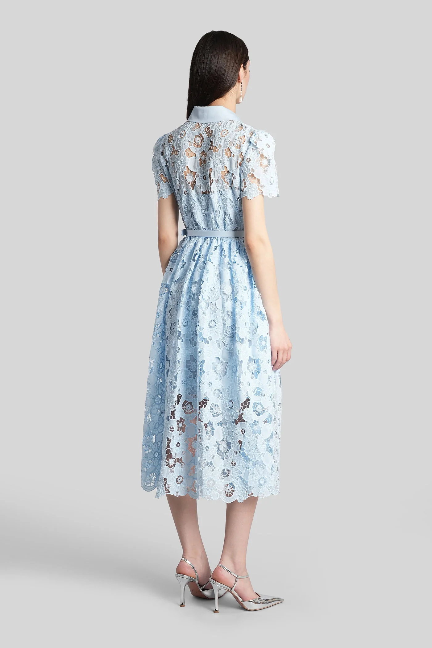 Long dress in cyan polyester - Image 3