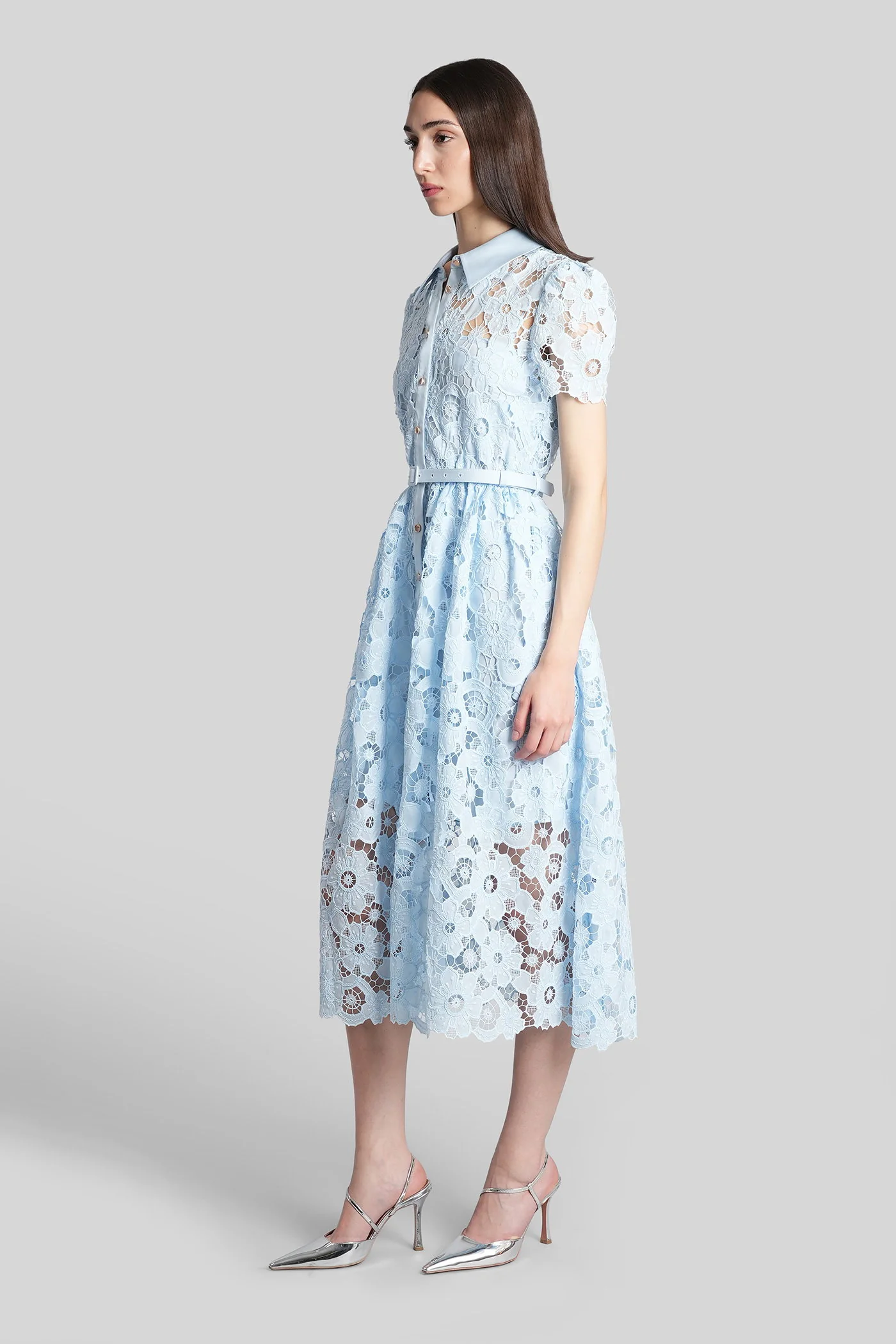 Long dress in cyan polyester - Image 4
