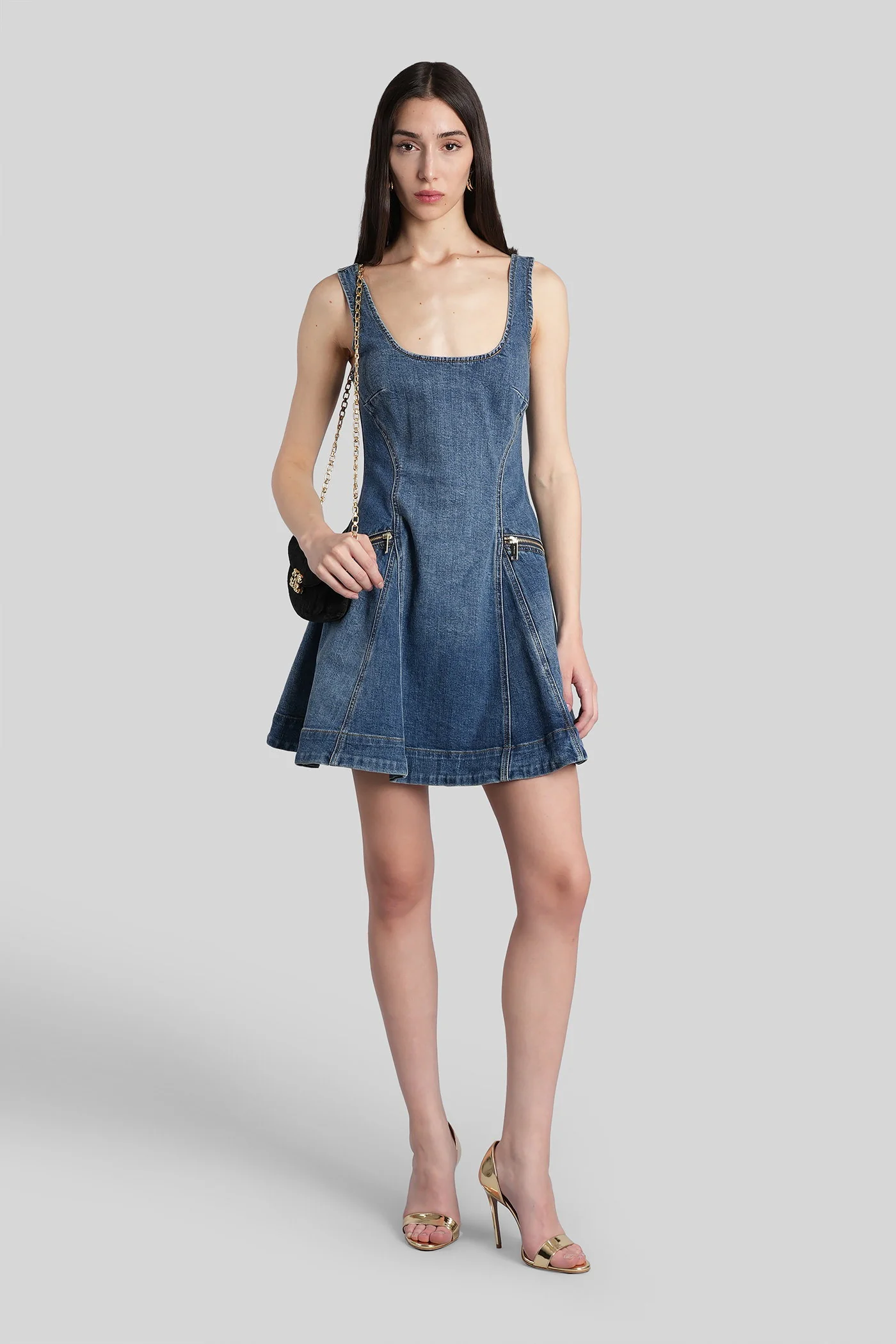 Mini dress in blue cotton - Image 2