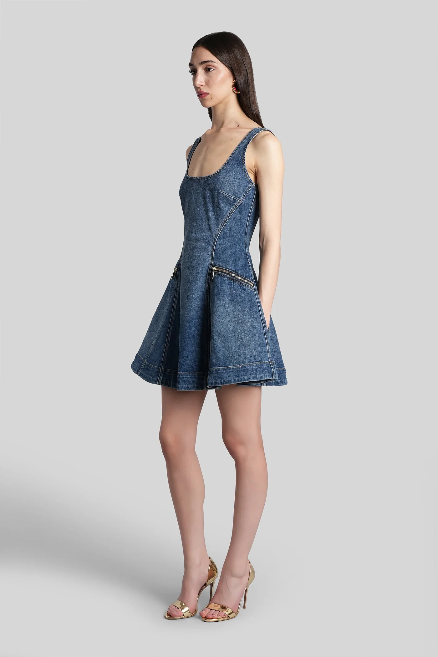 Mini dress in blue cotton - Image 4