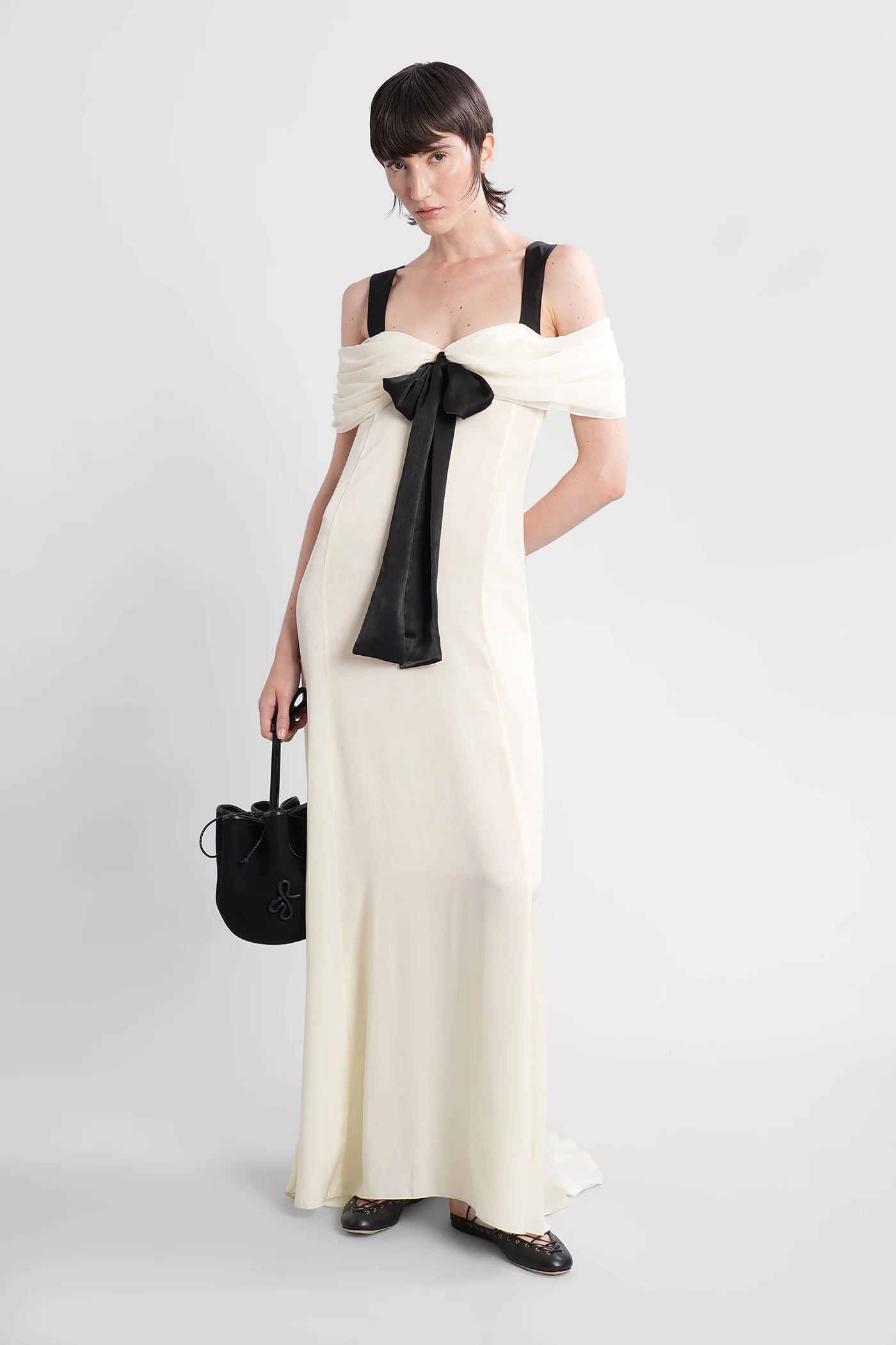 Elodie Long dress in beige polyamide - Image 2