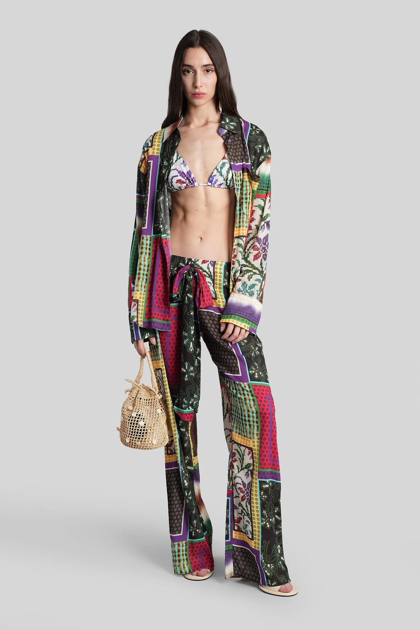 Manoce Pants in multicolor cotton - Image 2