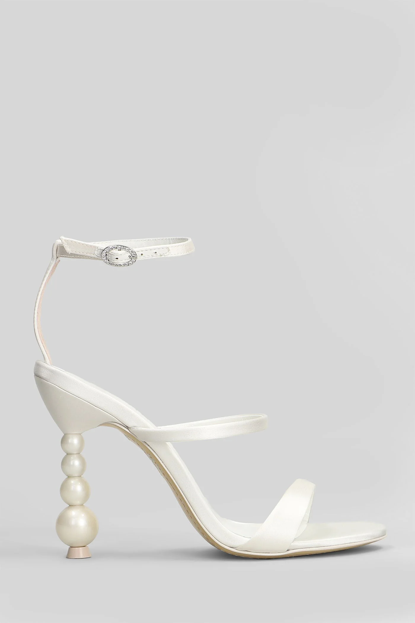 Rosalind Pearl Sandals in white satin