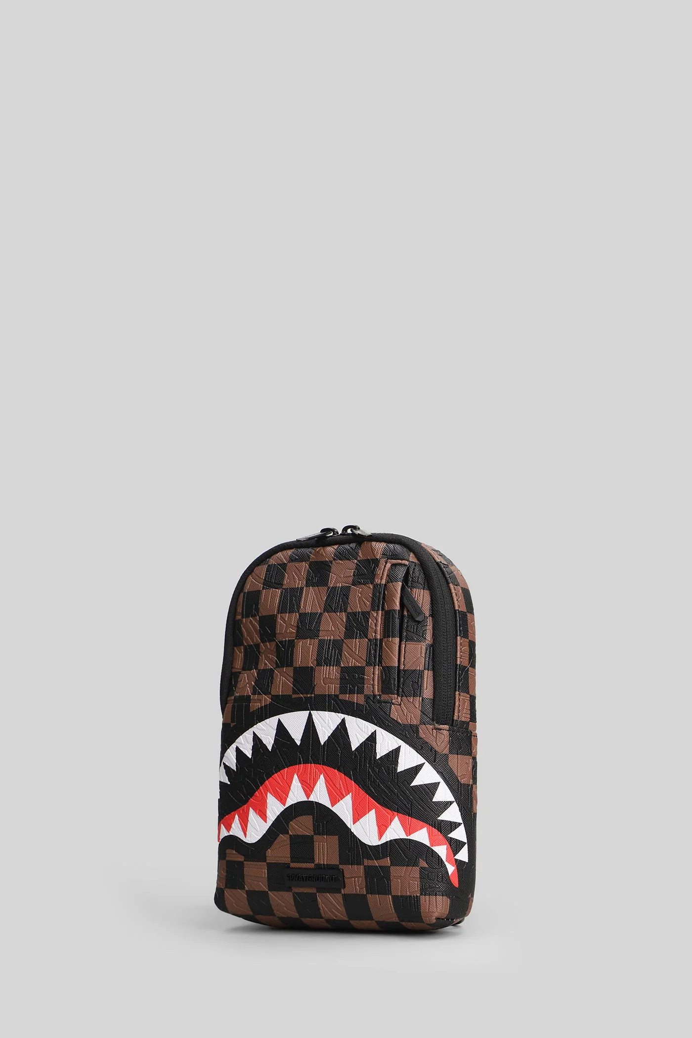 Check 2 bpck sling Waist Bag in brown PVC - Image 2