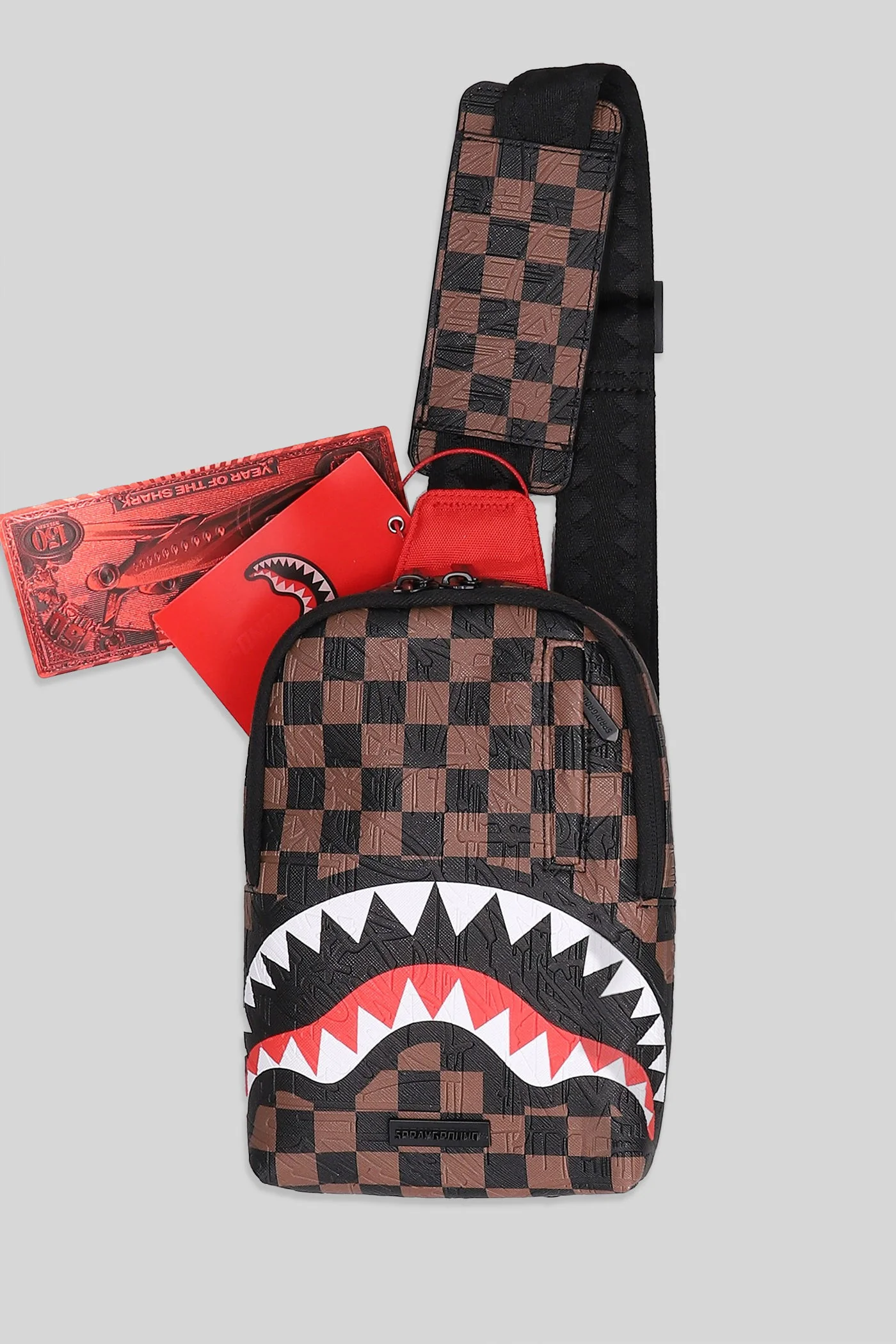 Check 2 bpck sling Waist Bag in brown PVC - Image 4