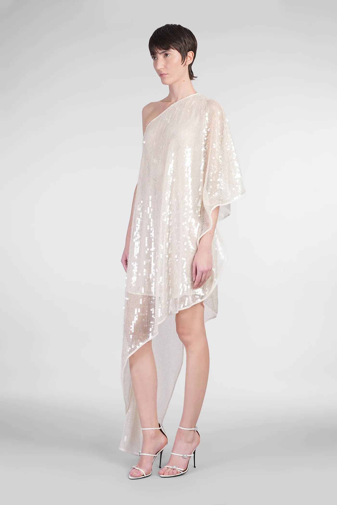 Dress woman in beige polyamide - Image 4