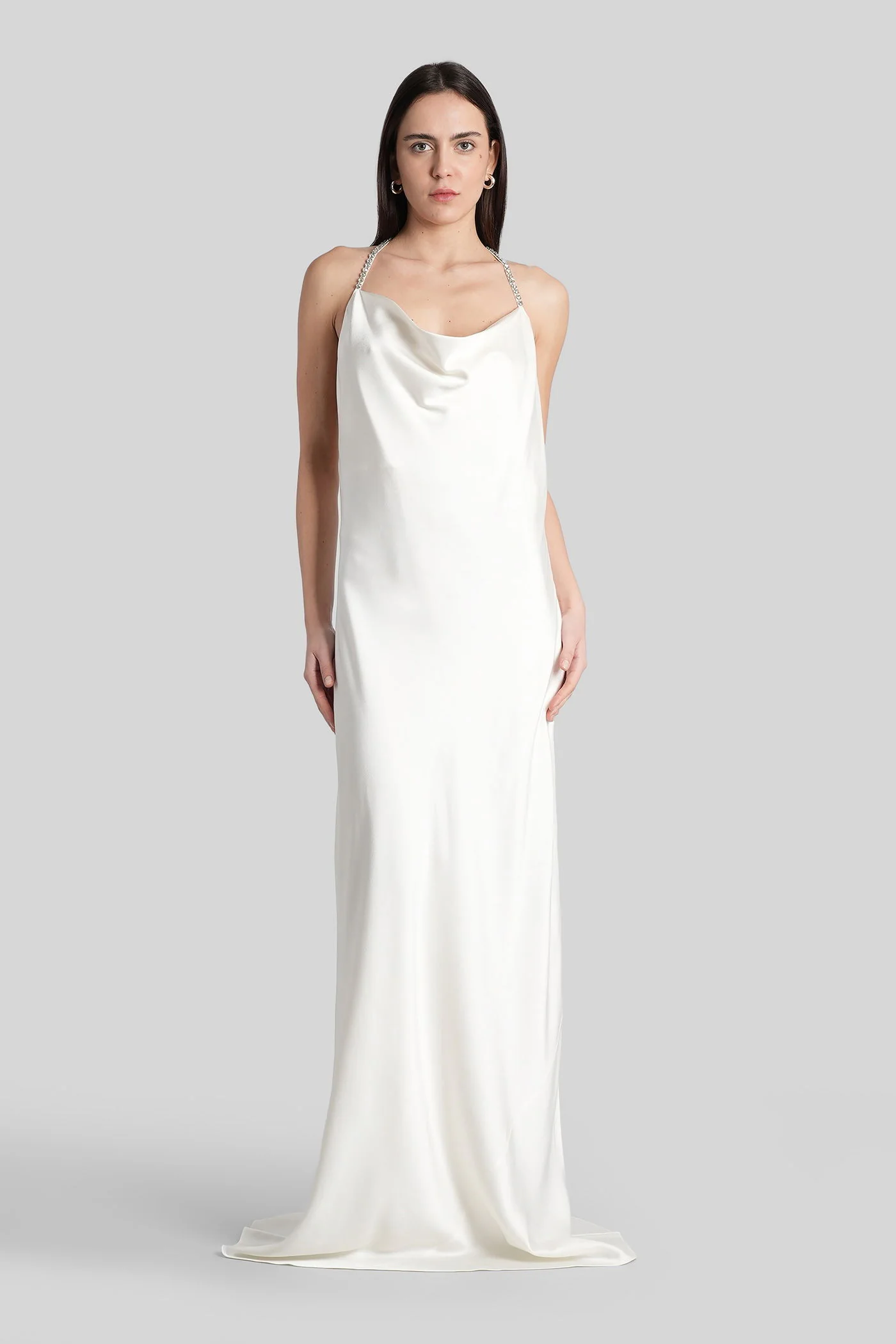 Long dress in beige acetate