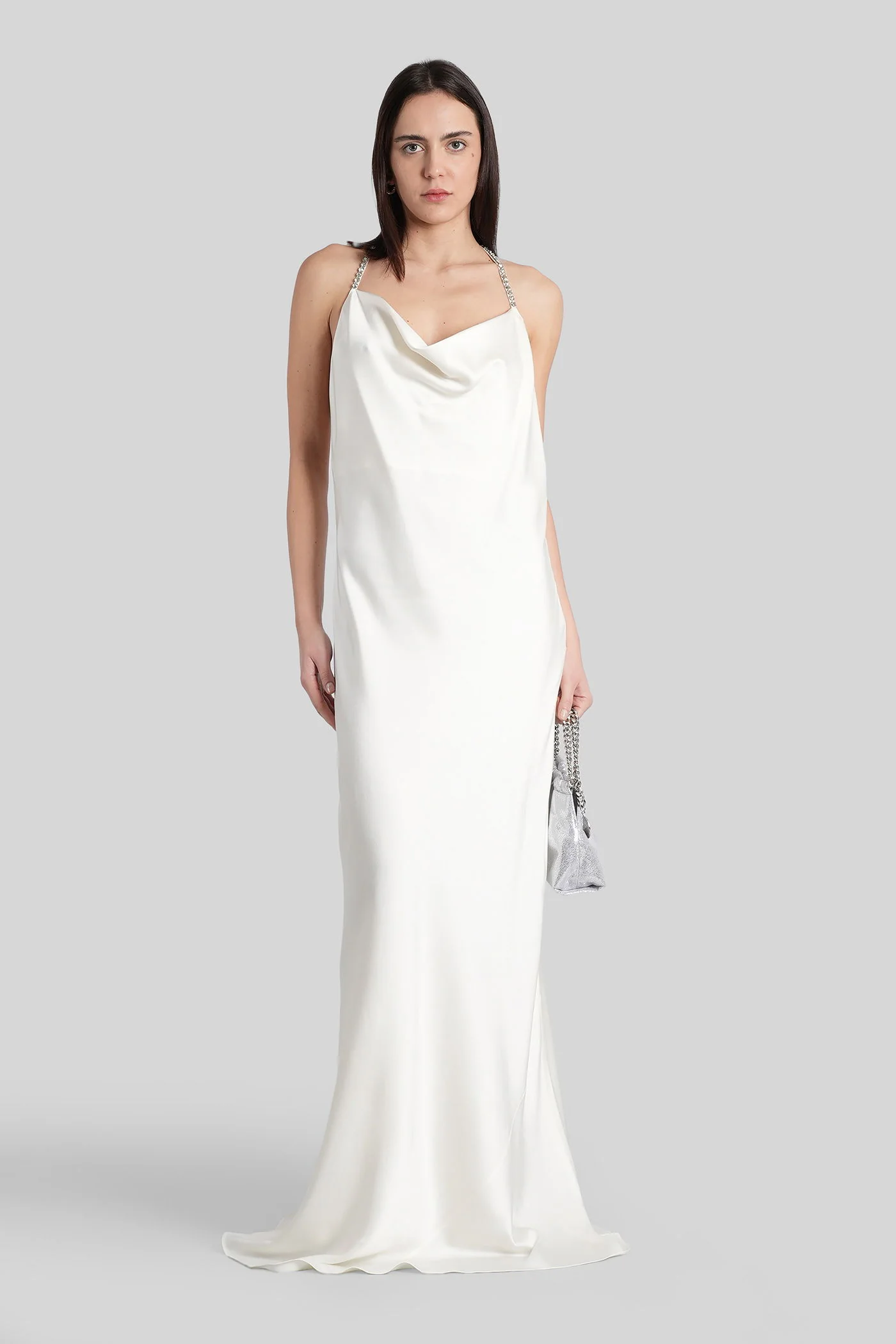 Long dress in beige acetate - Image 2