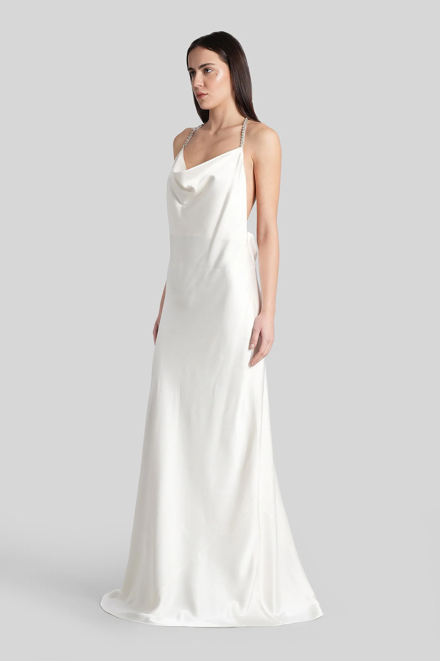 Long dress in beige acetate - Image 4