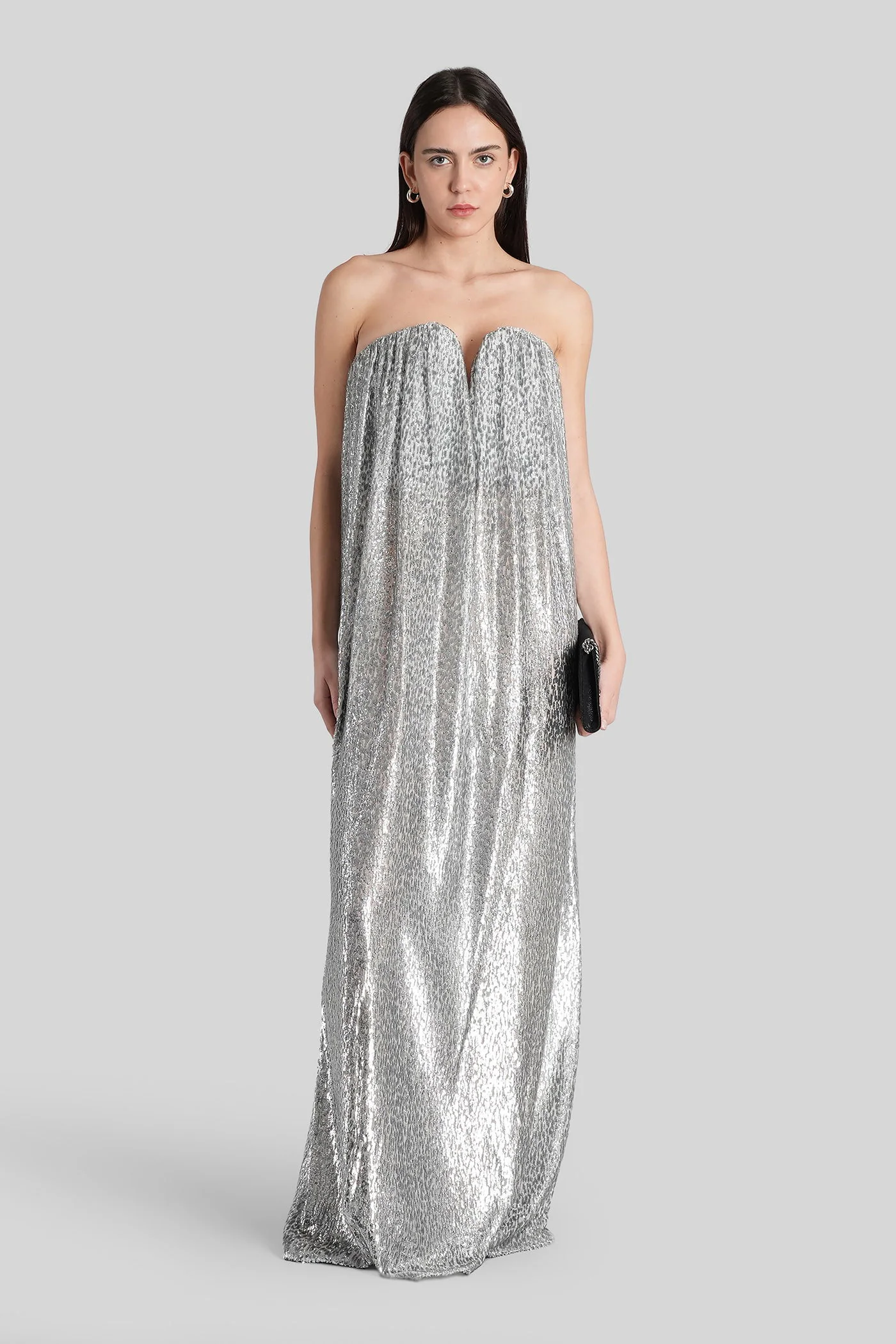 Long dress in silver polyamide