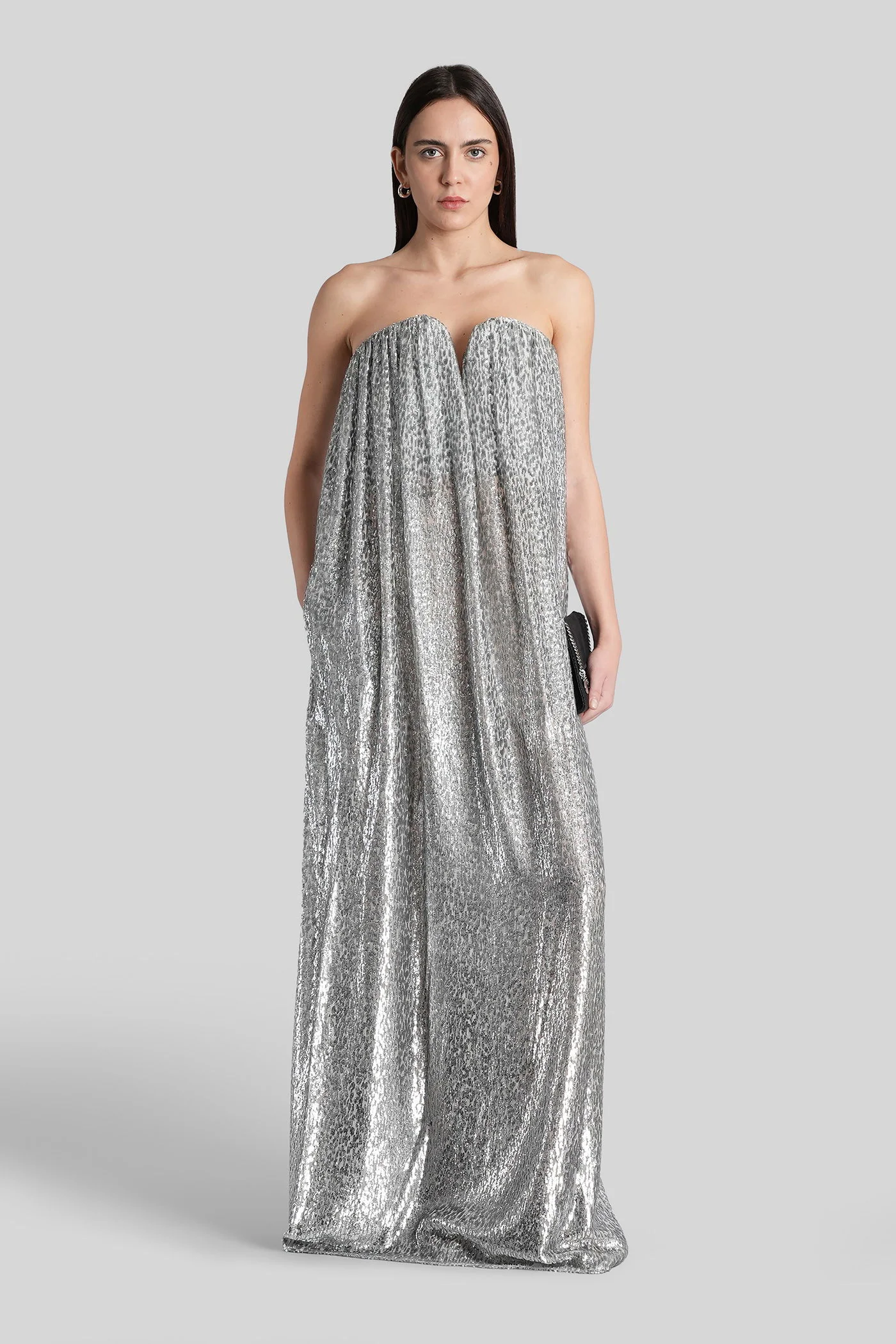 Long dress in silver polyamide - Image 2